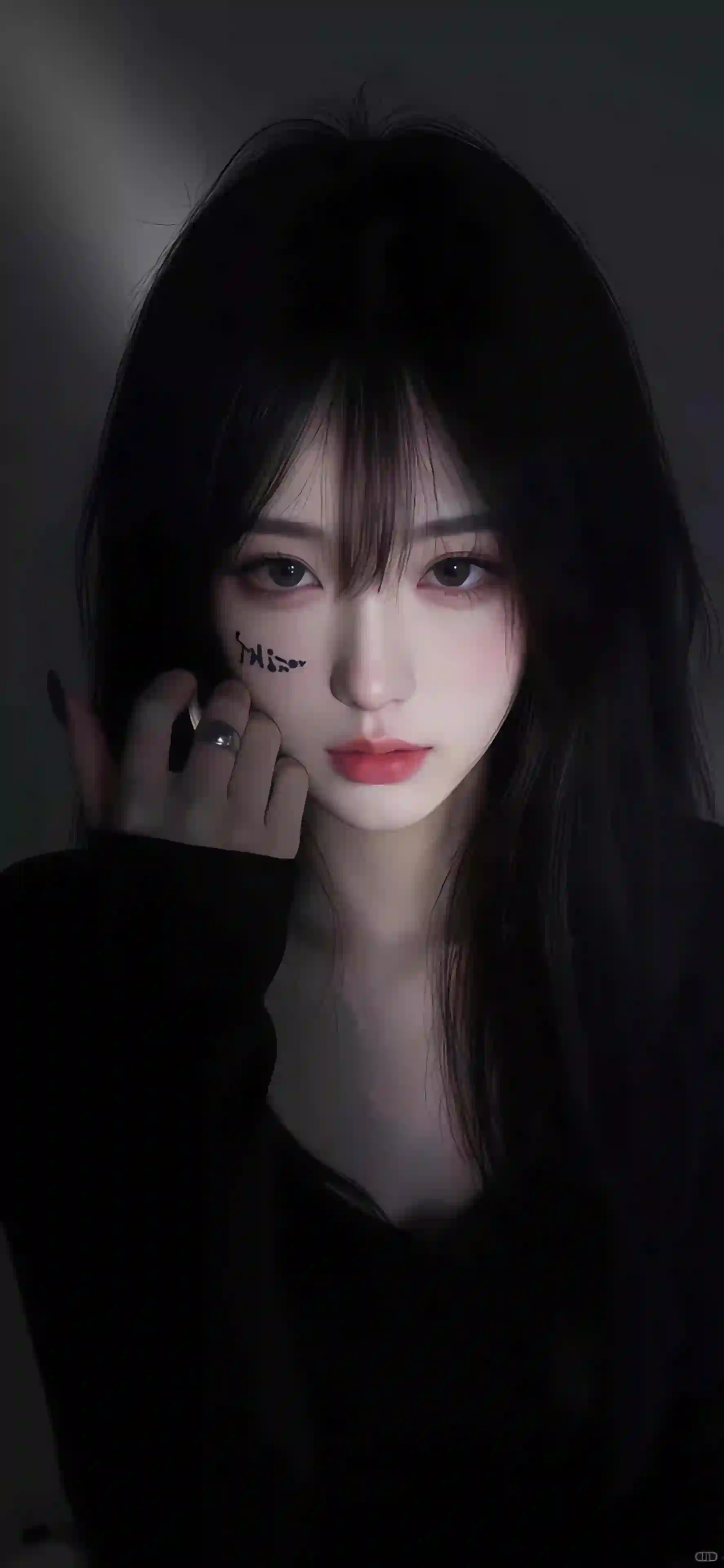 忧郁少女 暗黑风格 黑色长发 AI绘画 伤感氛围 肖像