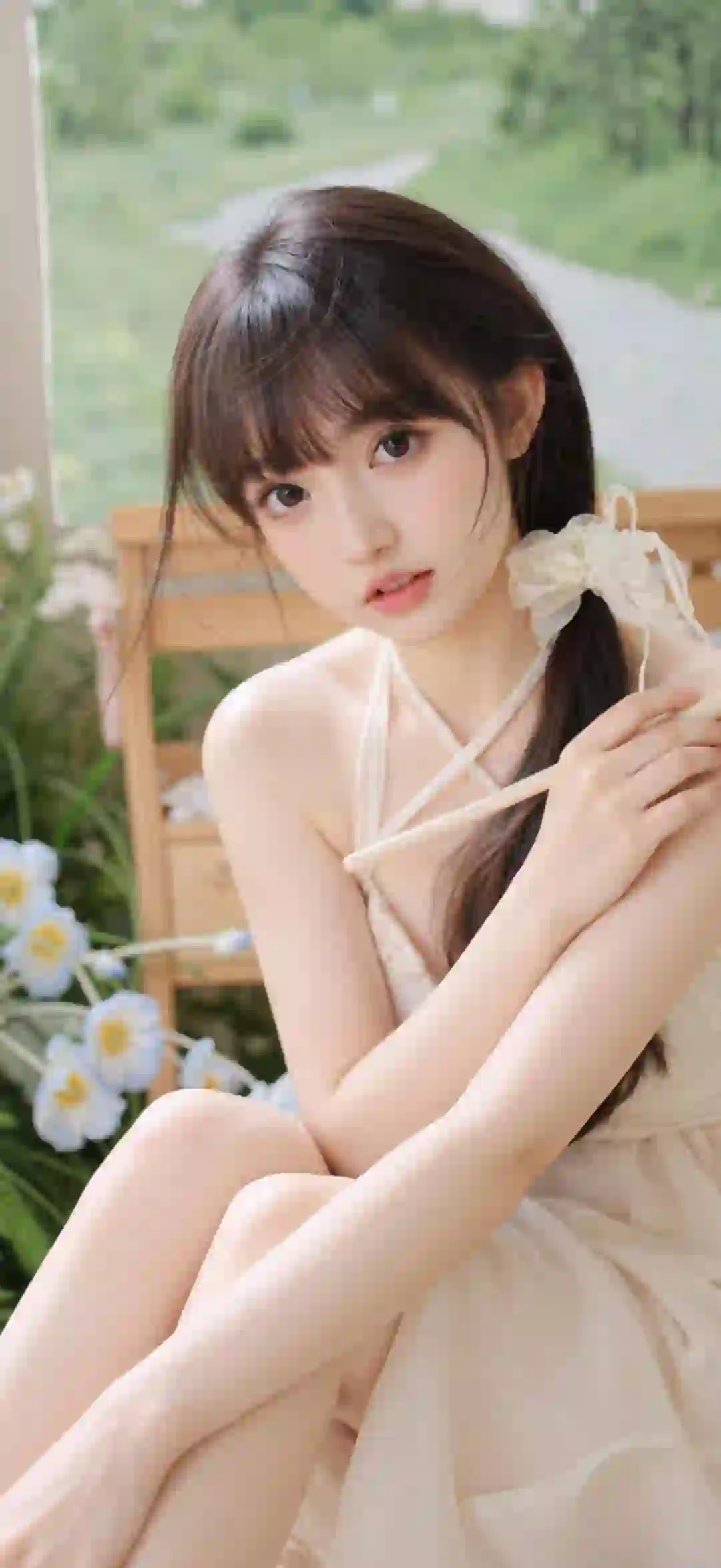 美女 长发美女 性感美女 清纯 白色裙子