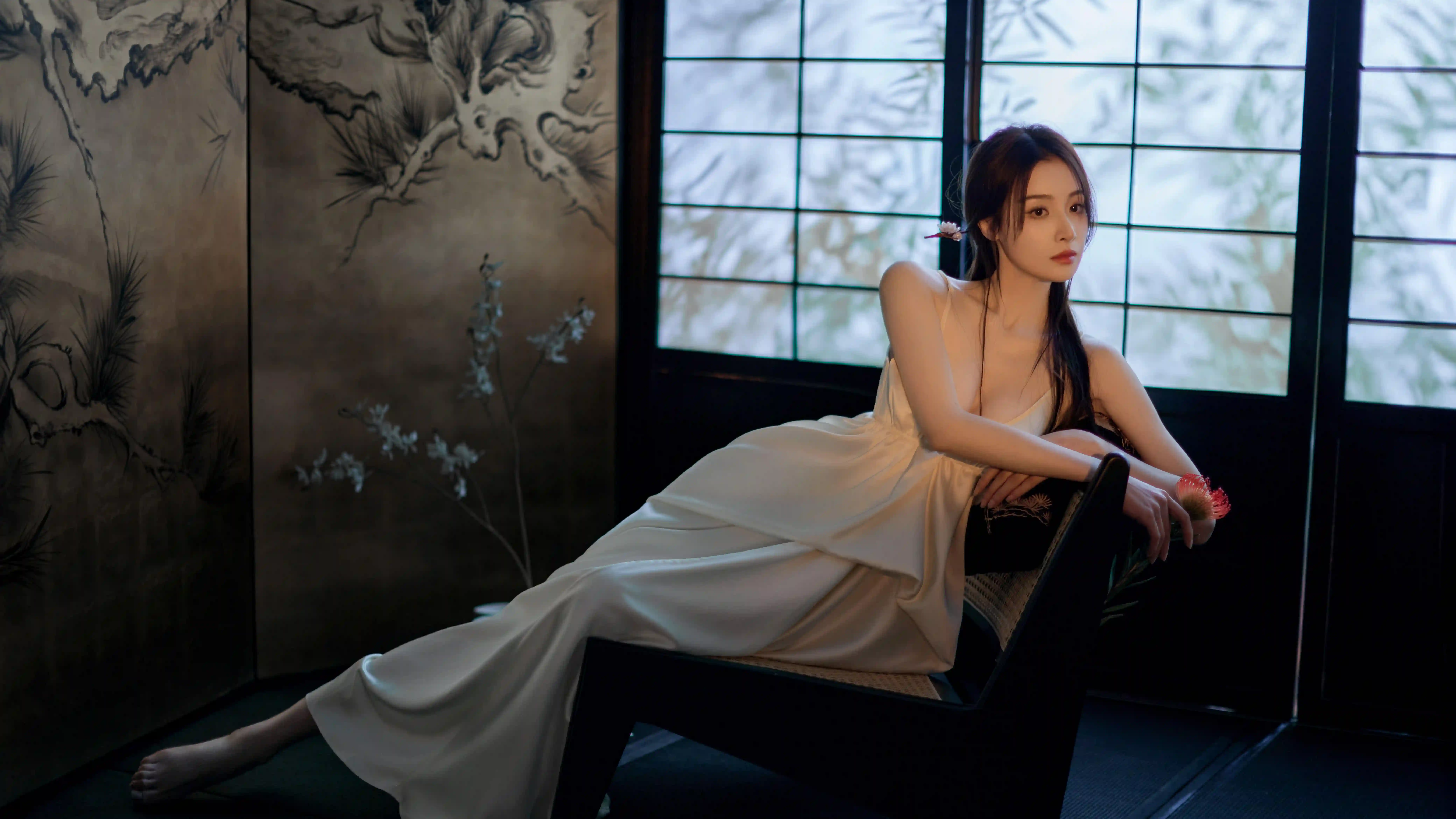 长裙吊带美女 白裙美女 长发美女 居家 写真