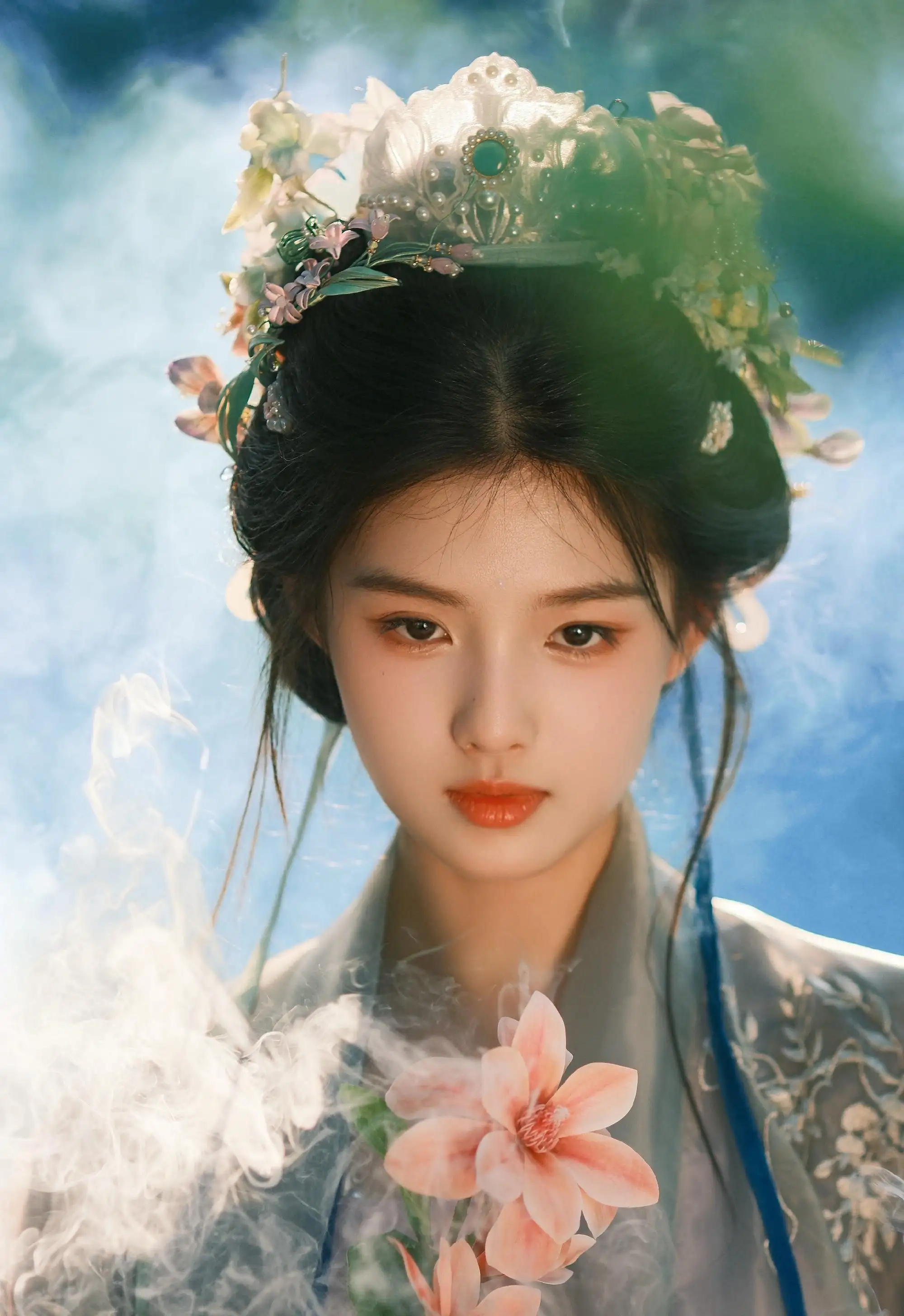 手拿鲜花的古风长发美女