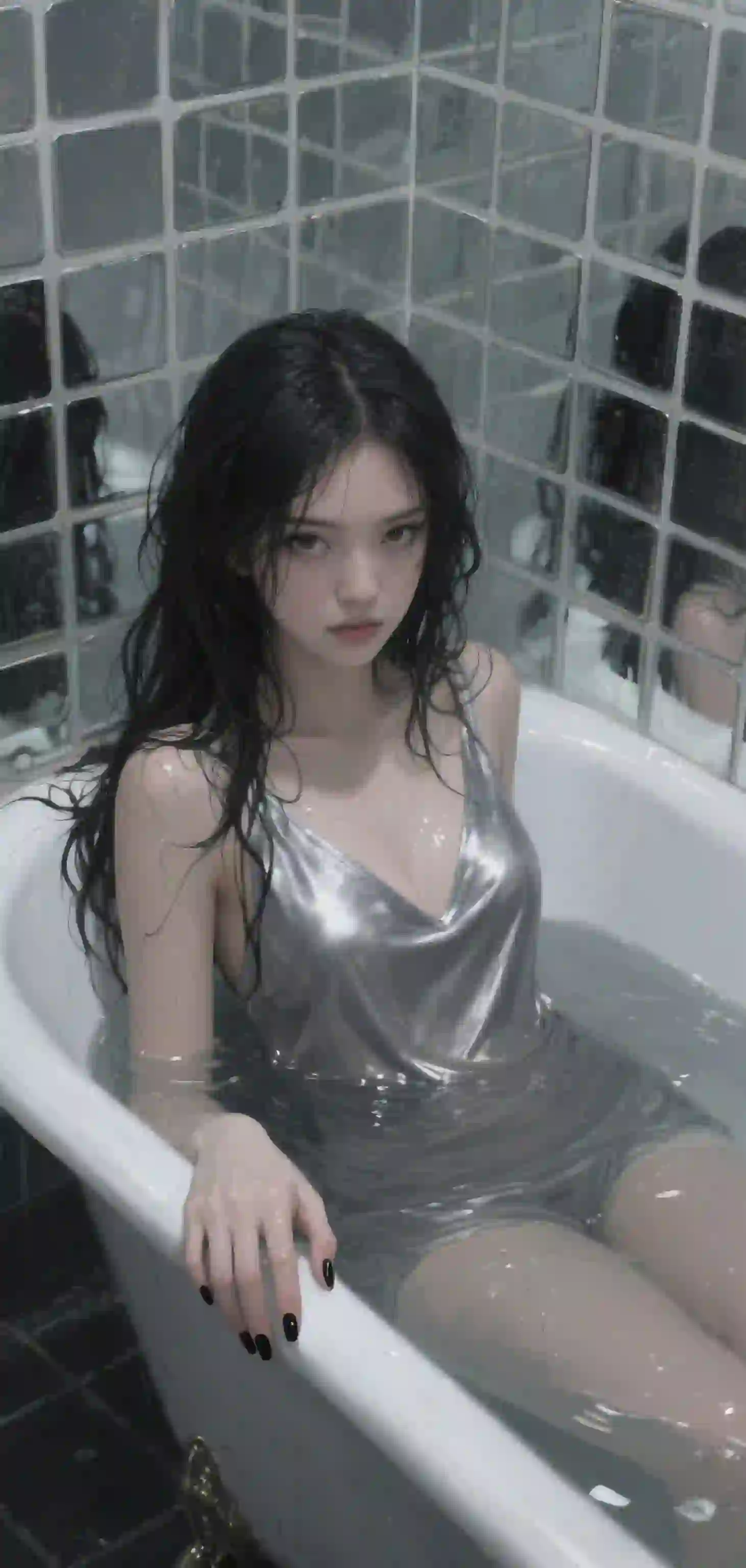 浴缸中的长发性感美女 长腿 吊带 ai