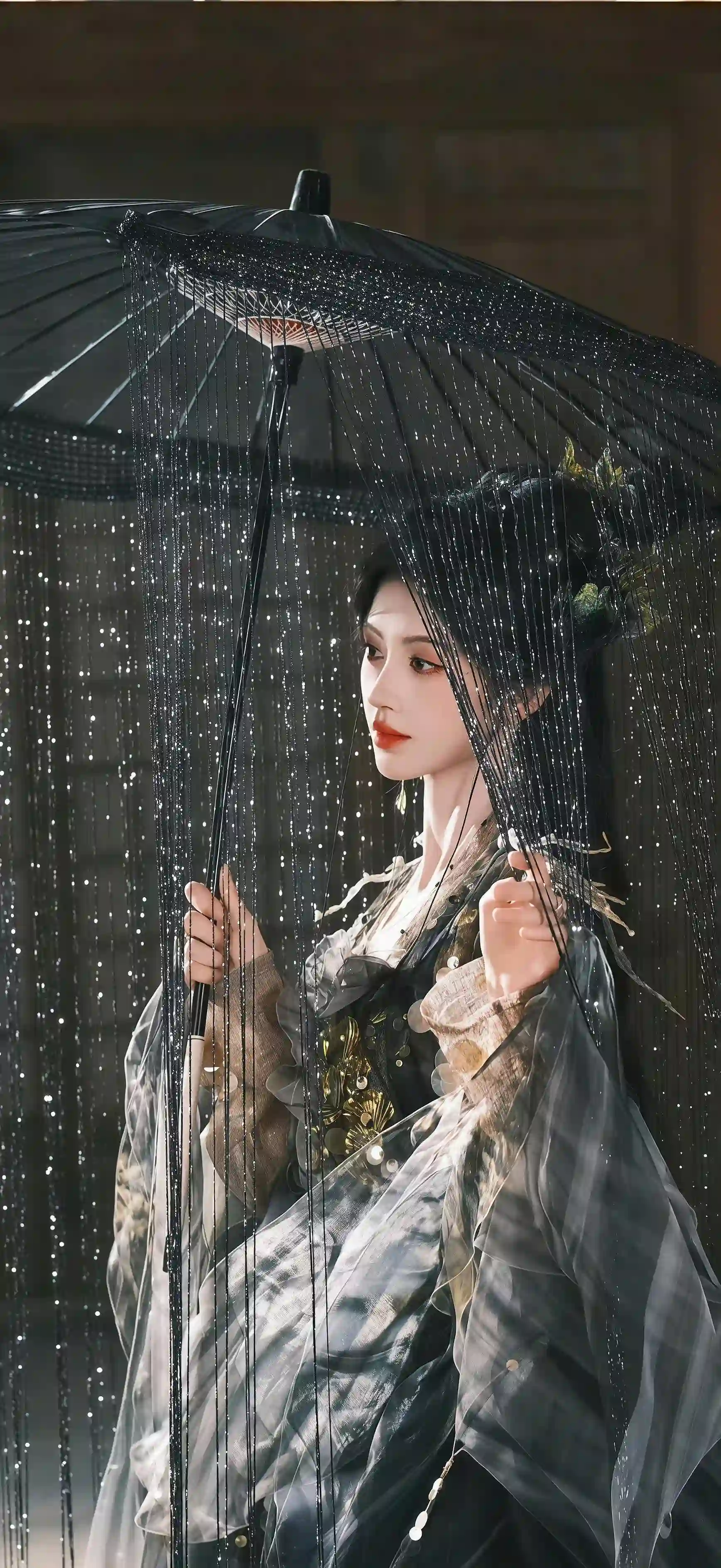 汉服 古风美女 油纸伞 珠饰 雨景 优雅 写真 鞠婧祎
