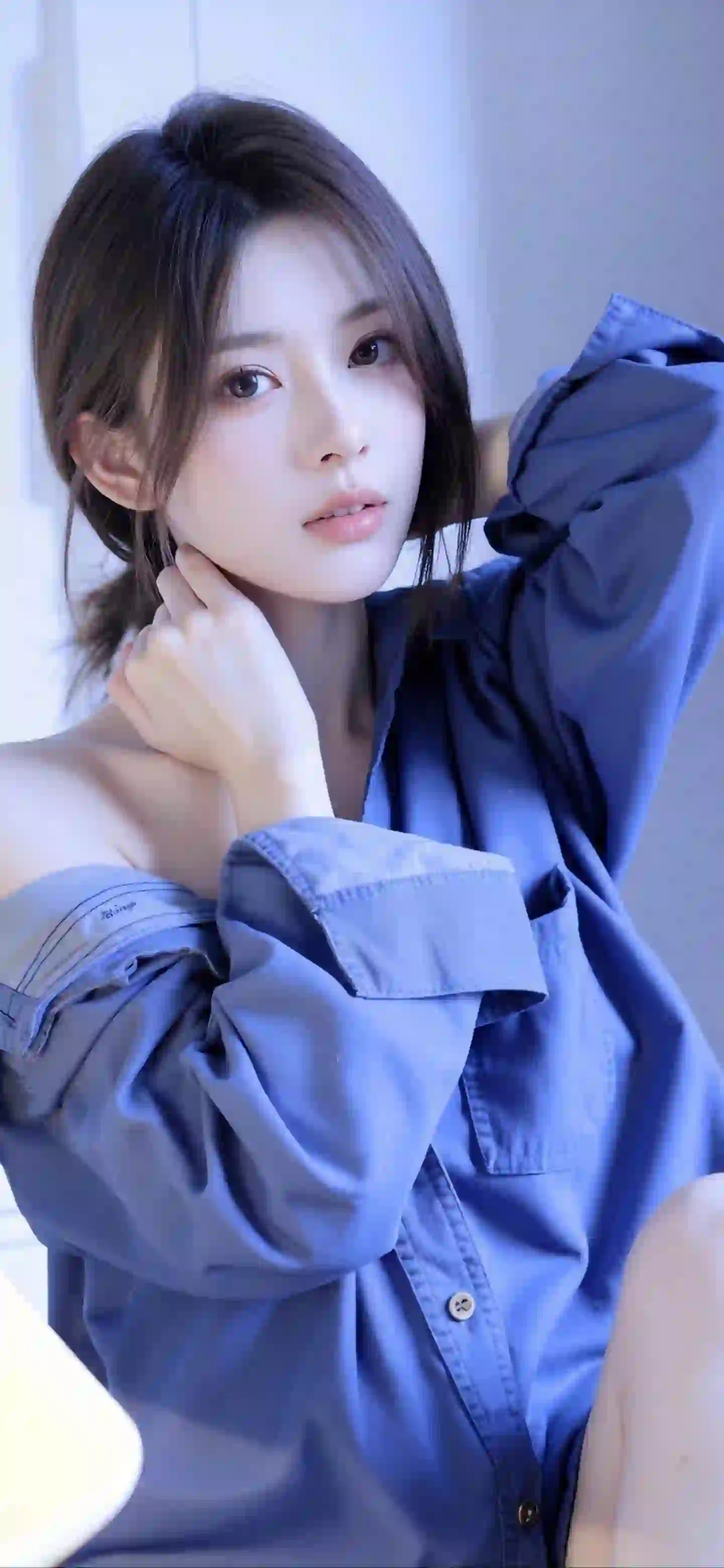 美女 长发美女 唯美 清纯 蓝色衣服 