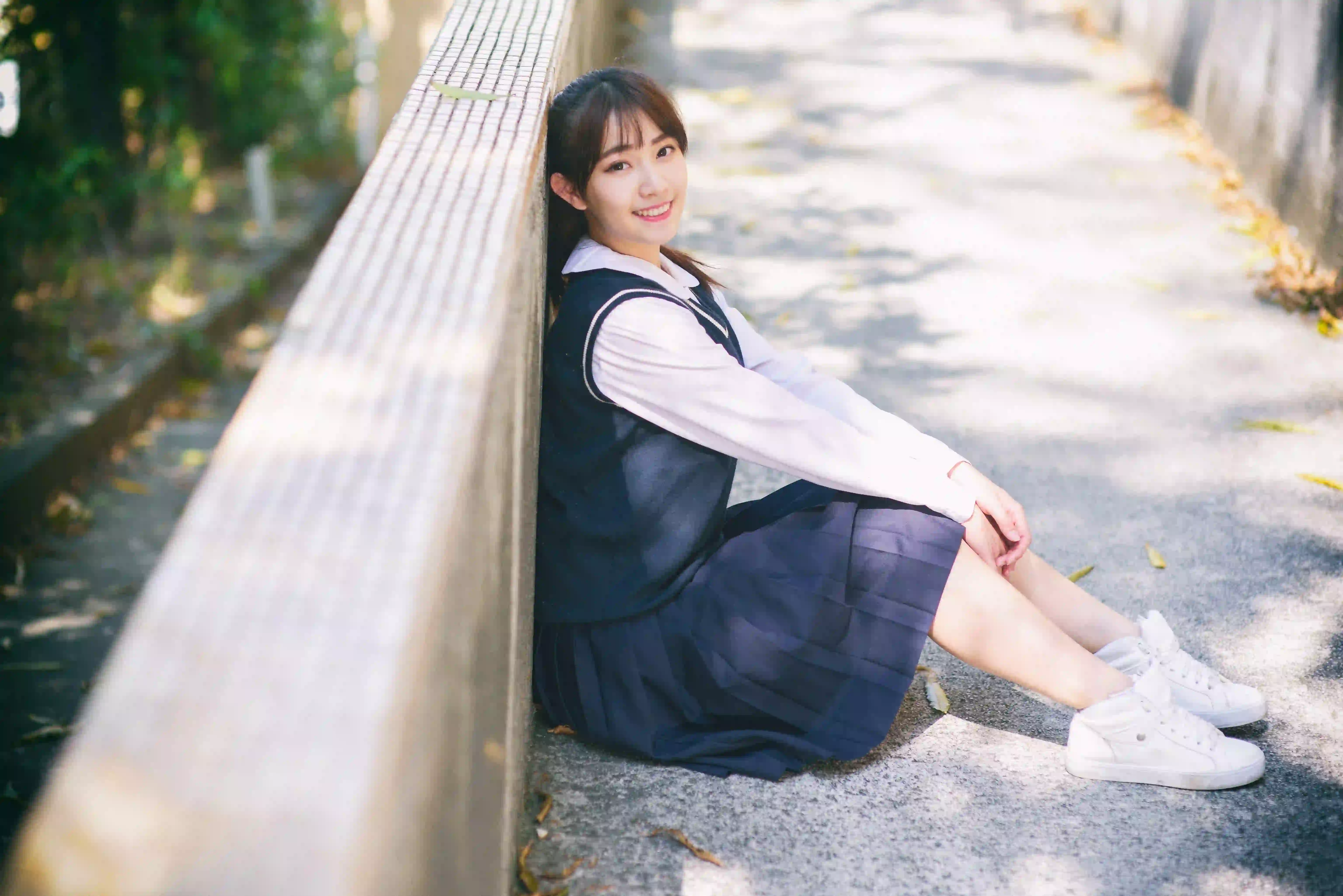 学院风格 jk穿搭 青春气息 长发美女 甜美