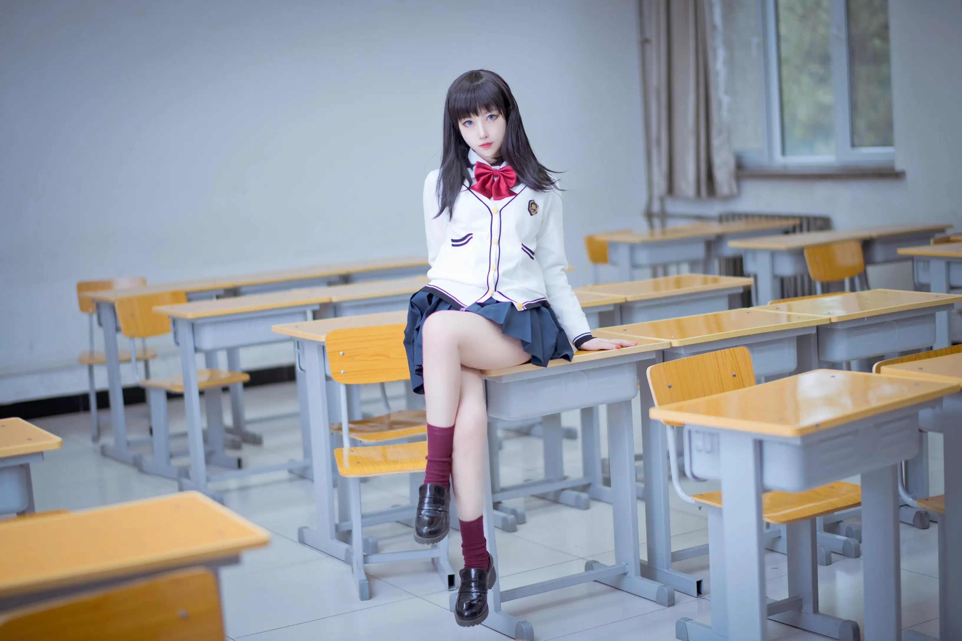 长发jk美女 教室 场景