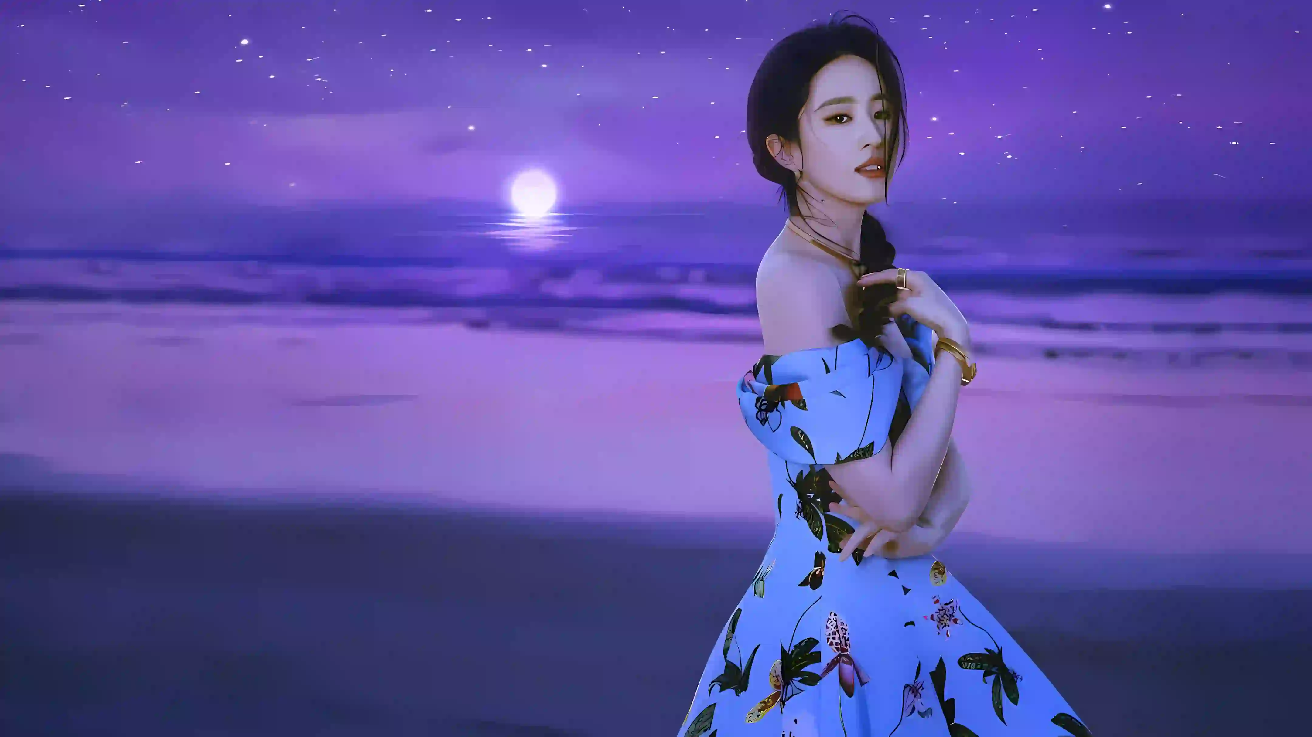 长发美女 美女明星 刘亦菲 落日