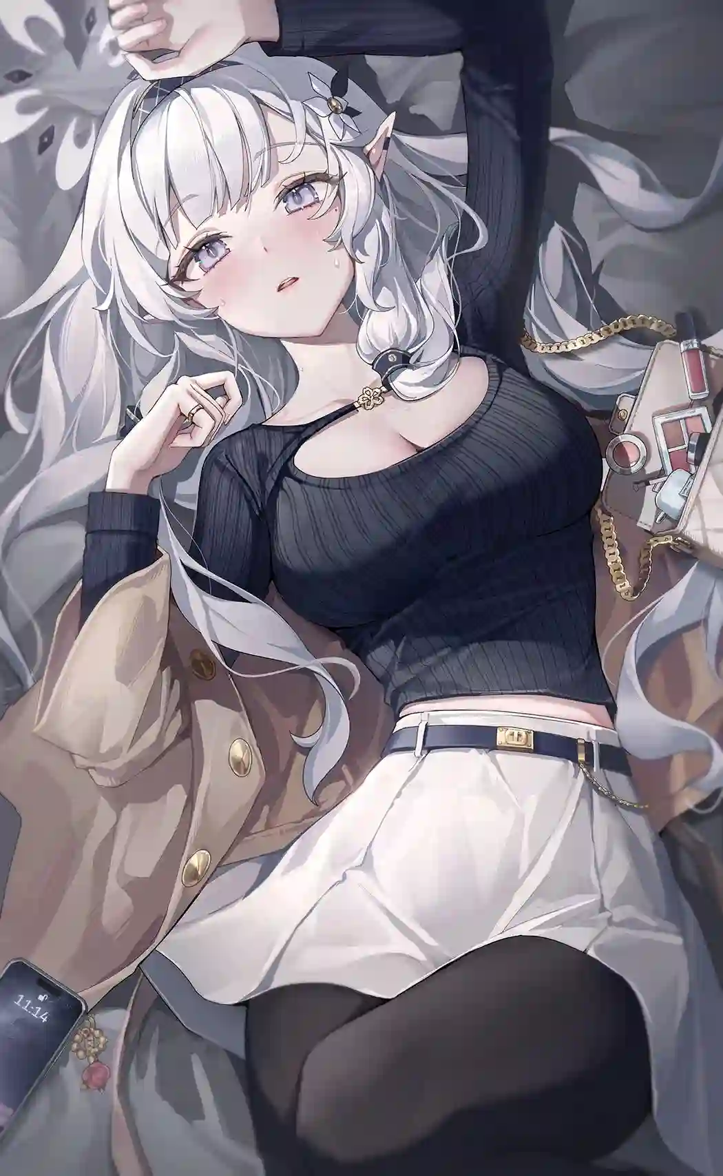 动漫 二次元 白色头发 黑色丝袜 白发黑丝美女
