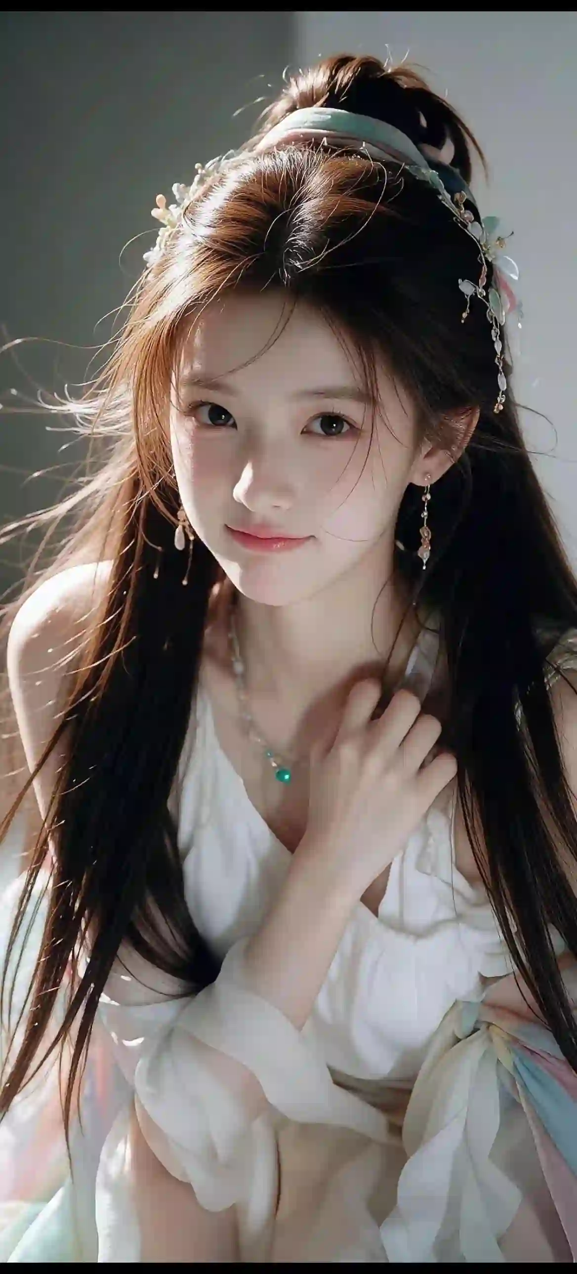 古风 少女 白色 汉服 唯美 长发 光影 侧颜