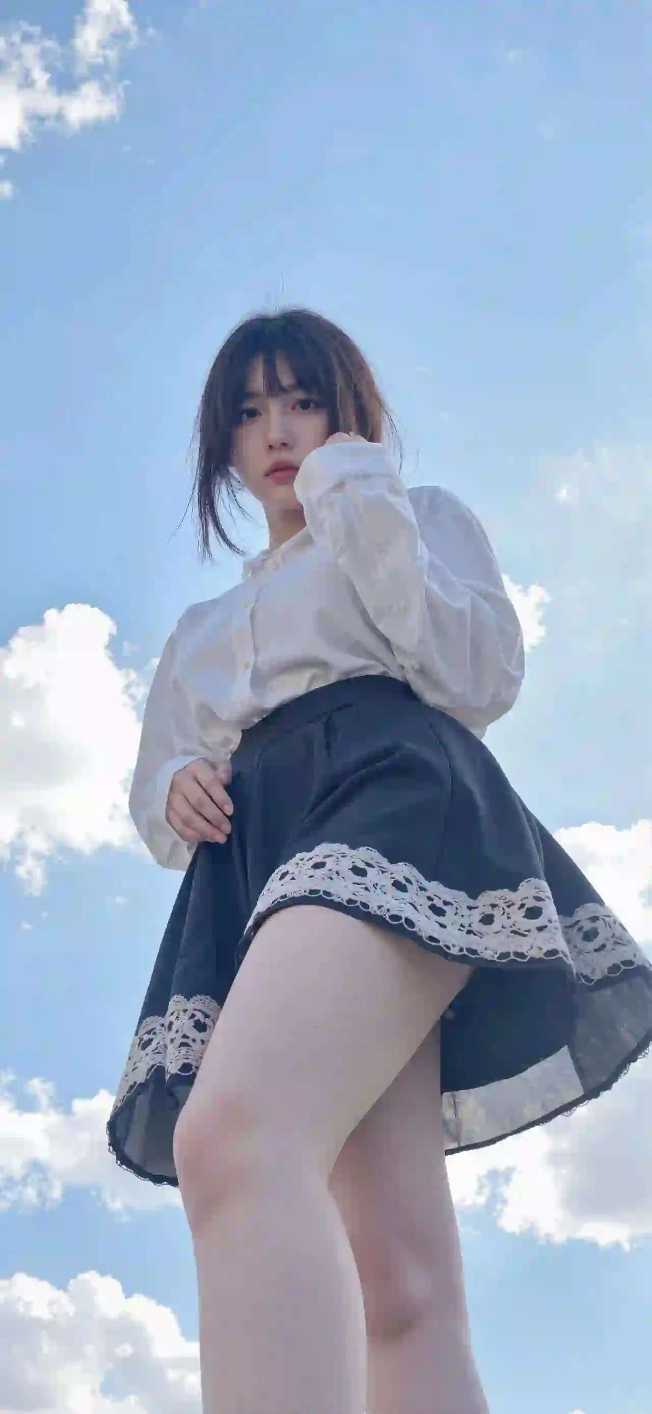 美女 长发美女 仰拍