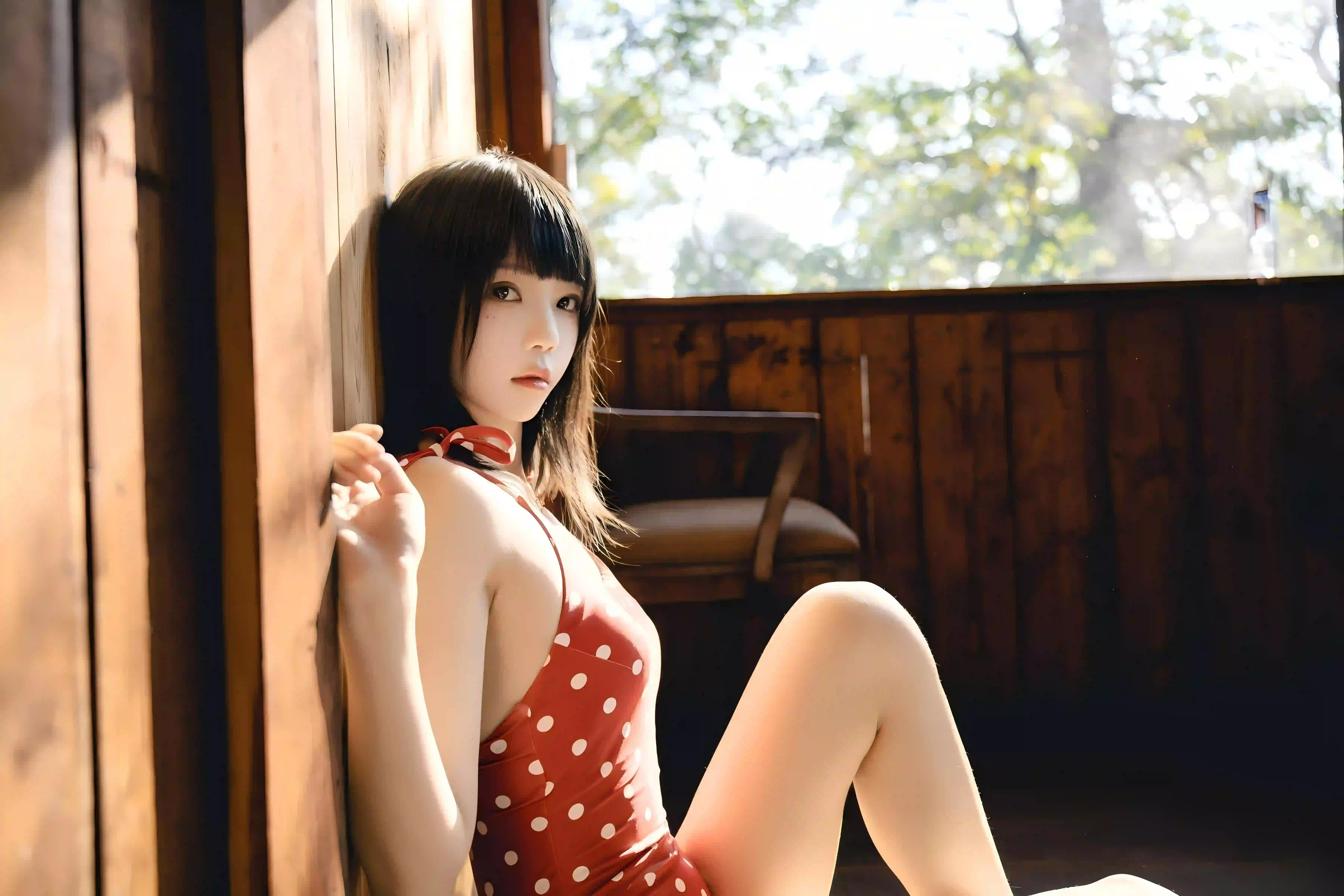 夏日穿搭 红色吊带 美女 长发美女 性感美女
