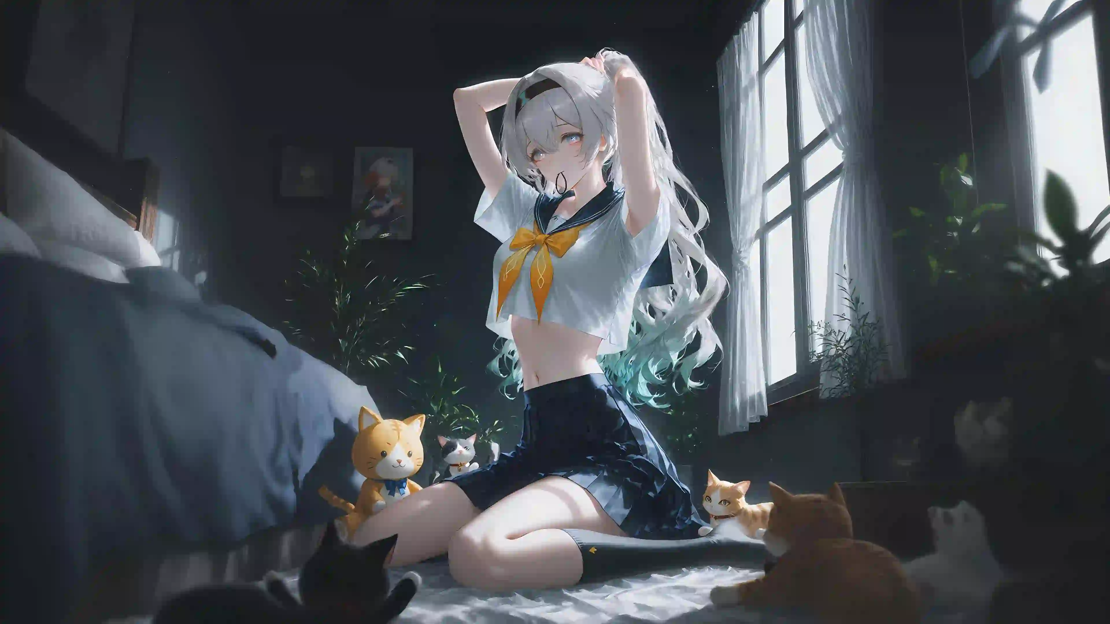 崩坏星穹铁道 流萤 动漫 扎头发 猫咪屋 jk短裙