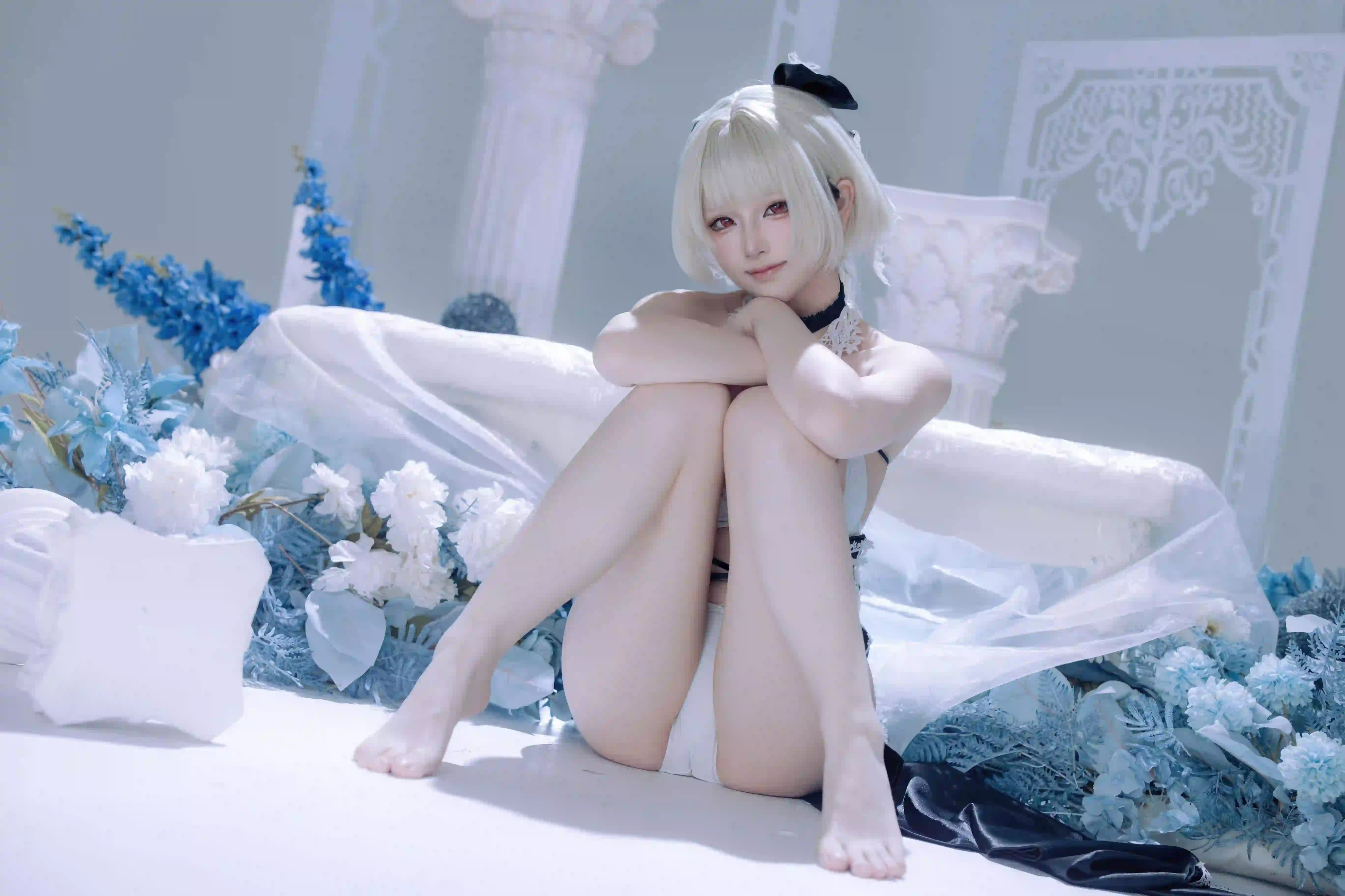 性感美女 长腿美女 居家写真 白色短发 coser