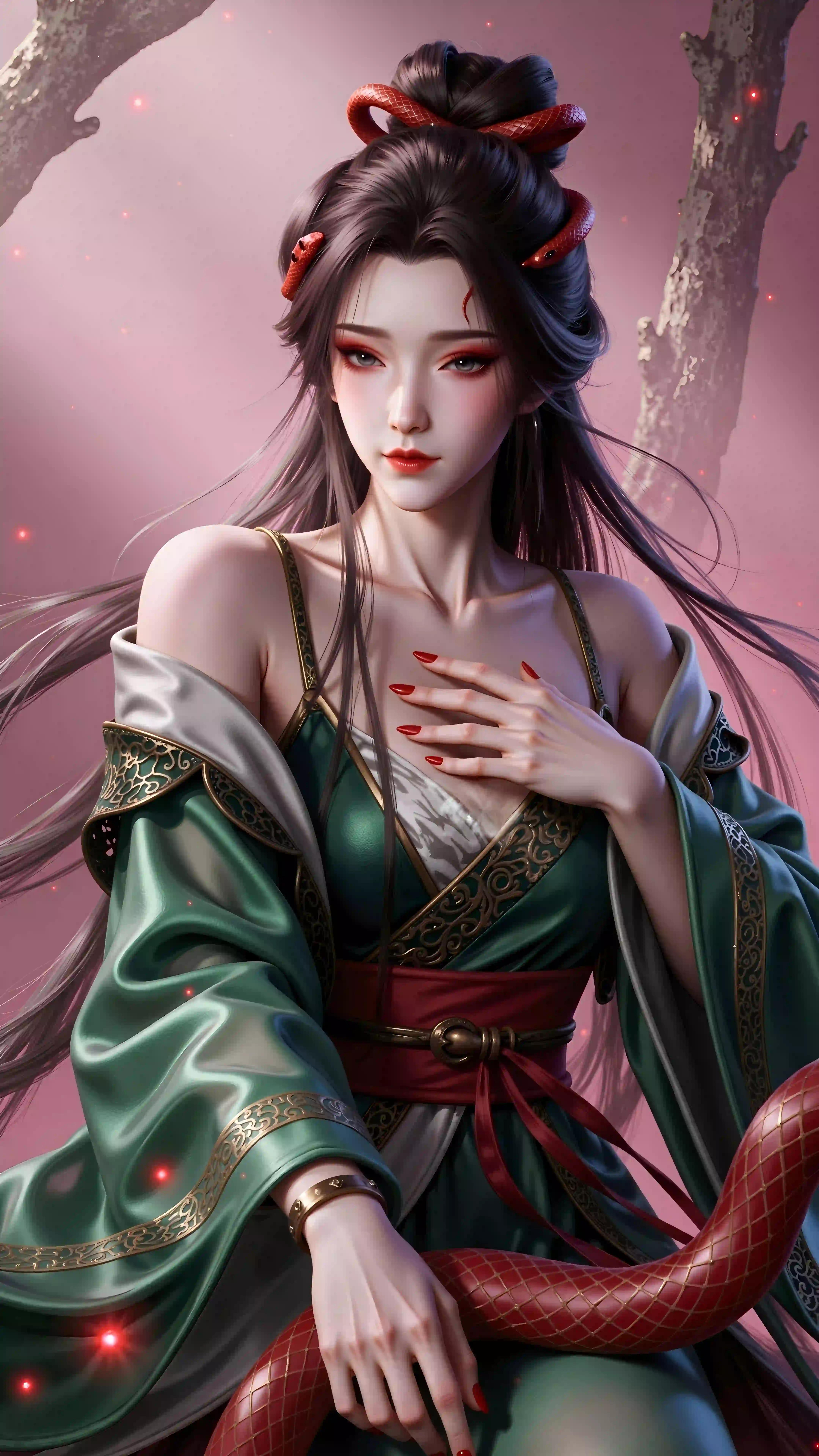 国风写实古风美人 牧神记龙蛟女 红蛇发饰红妆魅惑