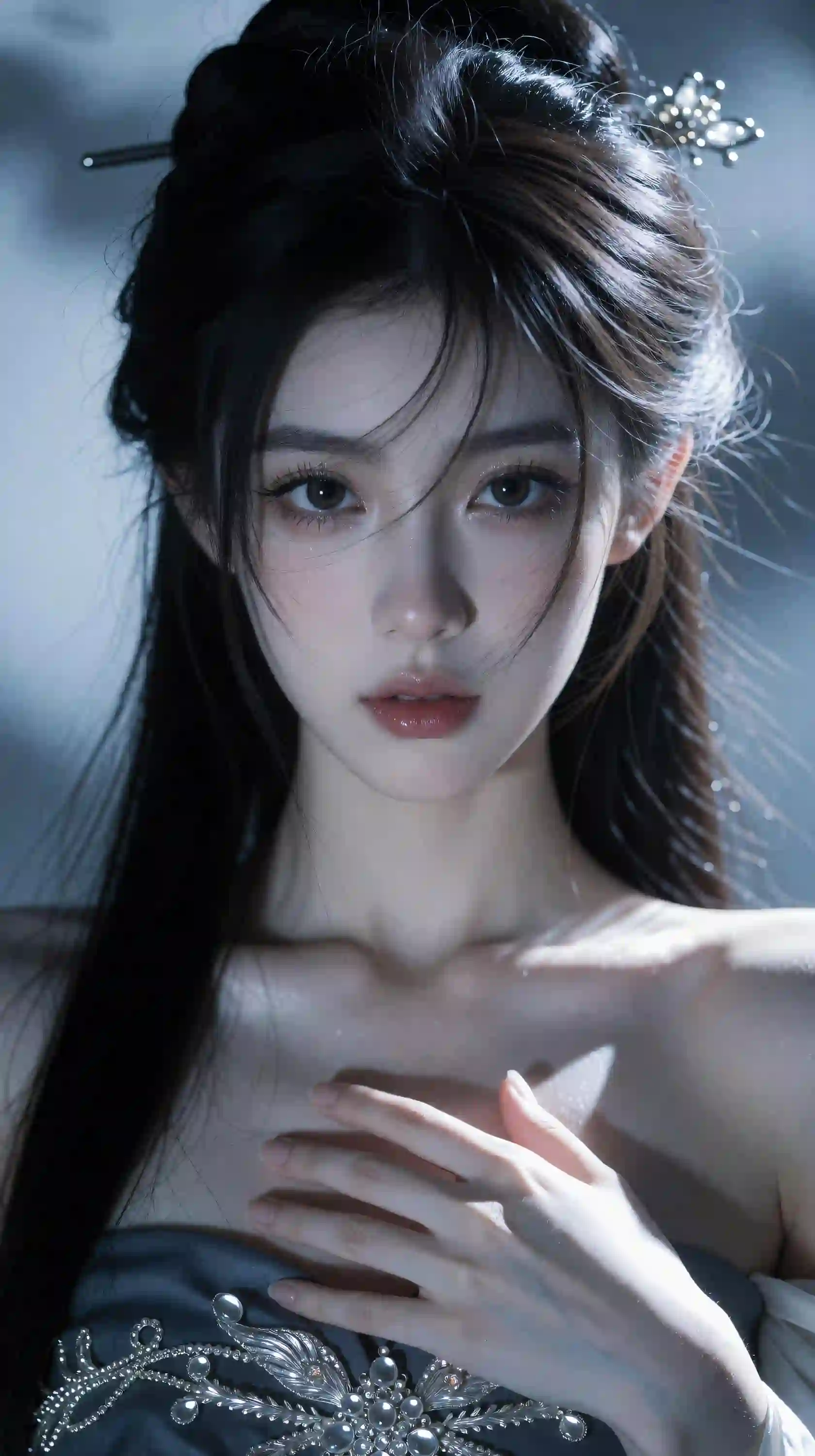 古风美女 银饰发饰 冷艳肖像 露肩礼服 唯美壁纸