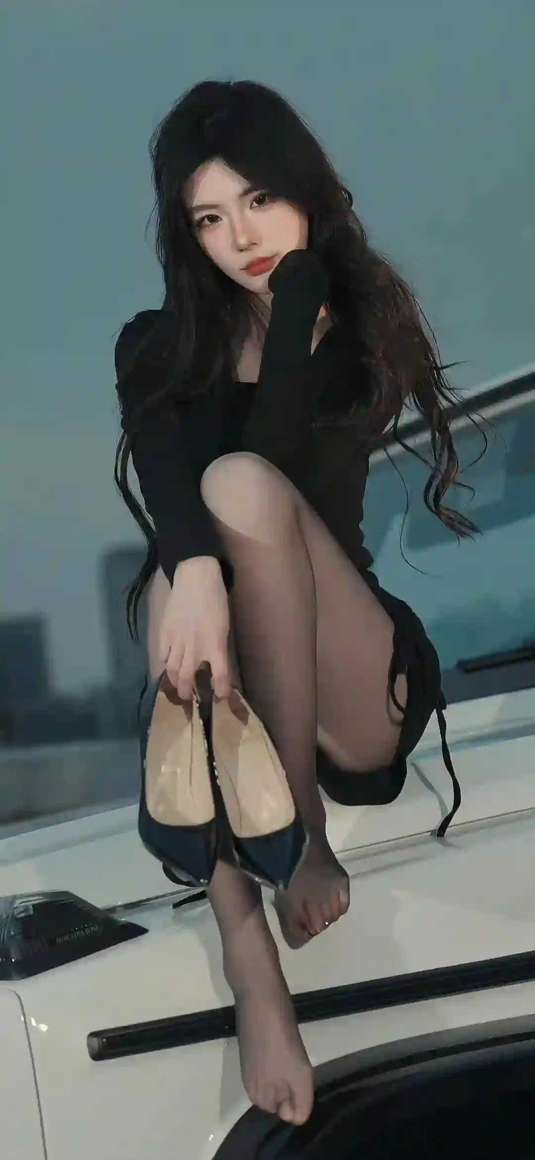 长发美女 黑色丝袜 黑丝美女 性感