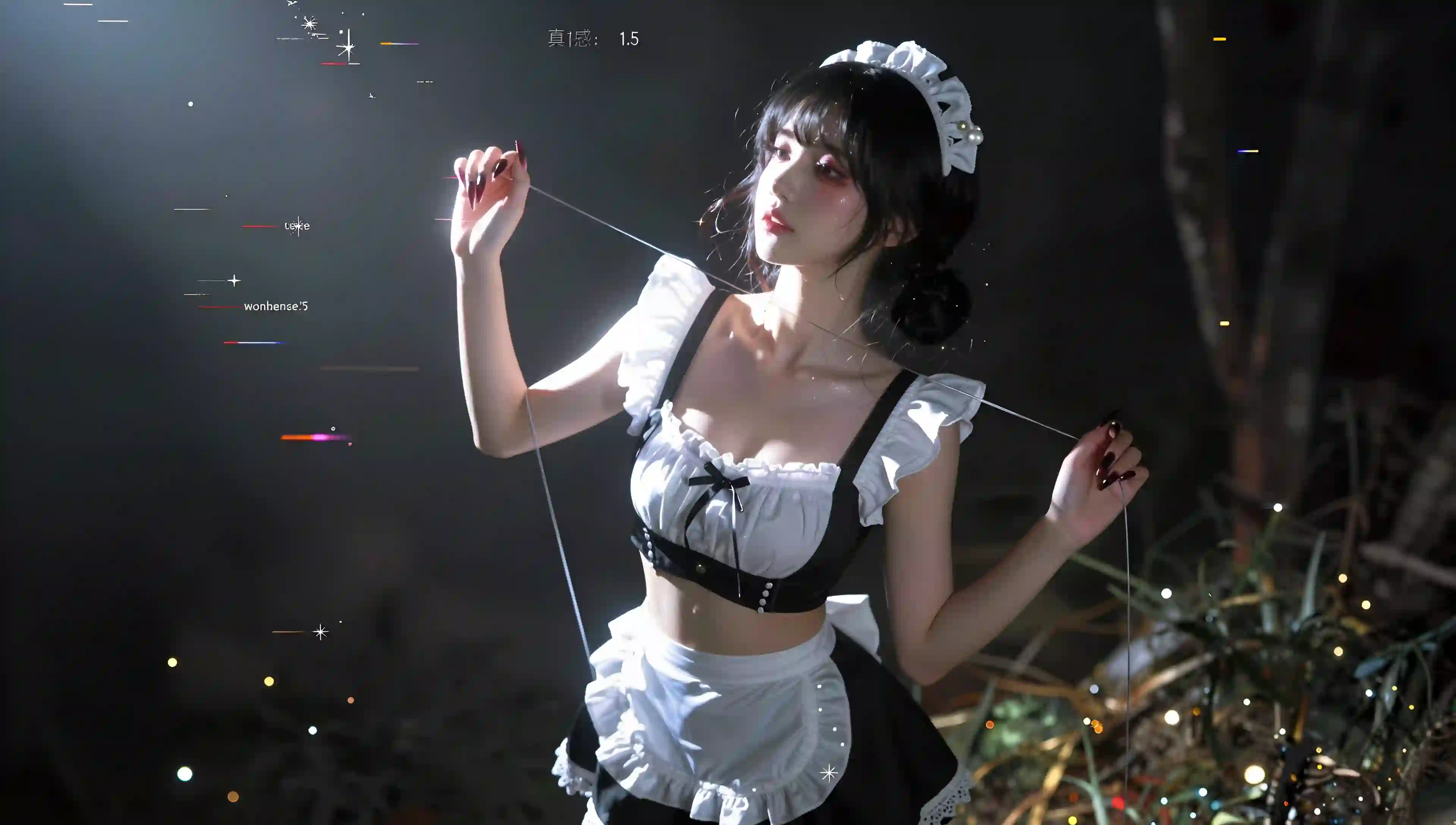 长发性感美女 女仆穿搭 白色裙子 户外 乱码