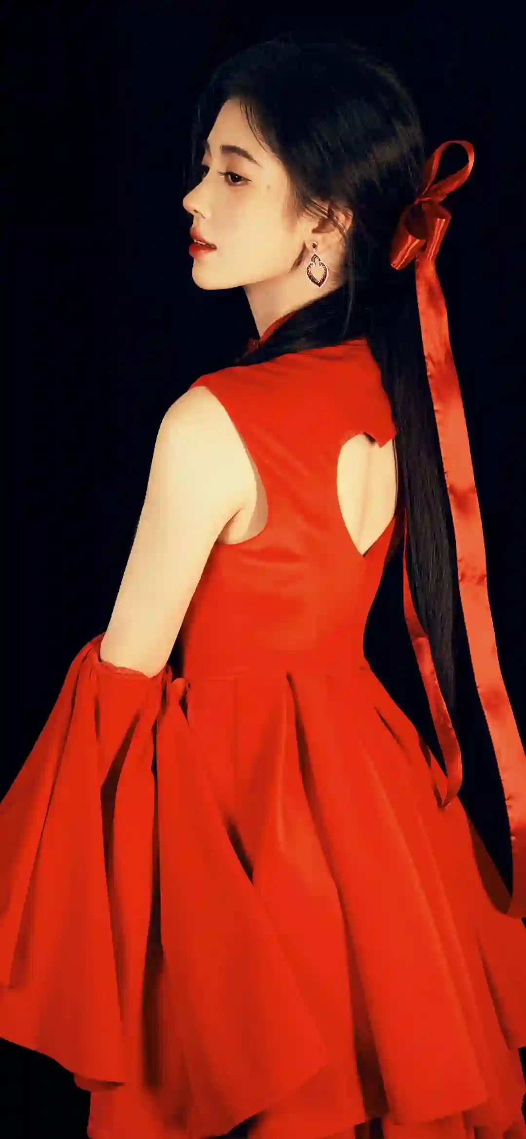 美女明星 鞠婧祎 长发可爱女孩 红色古风长裙 可爱