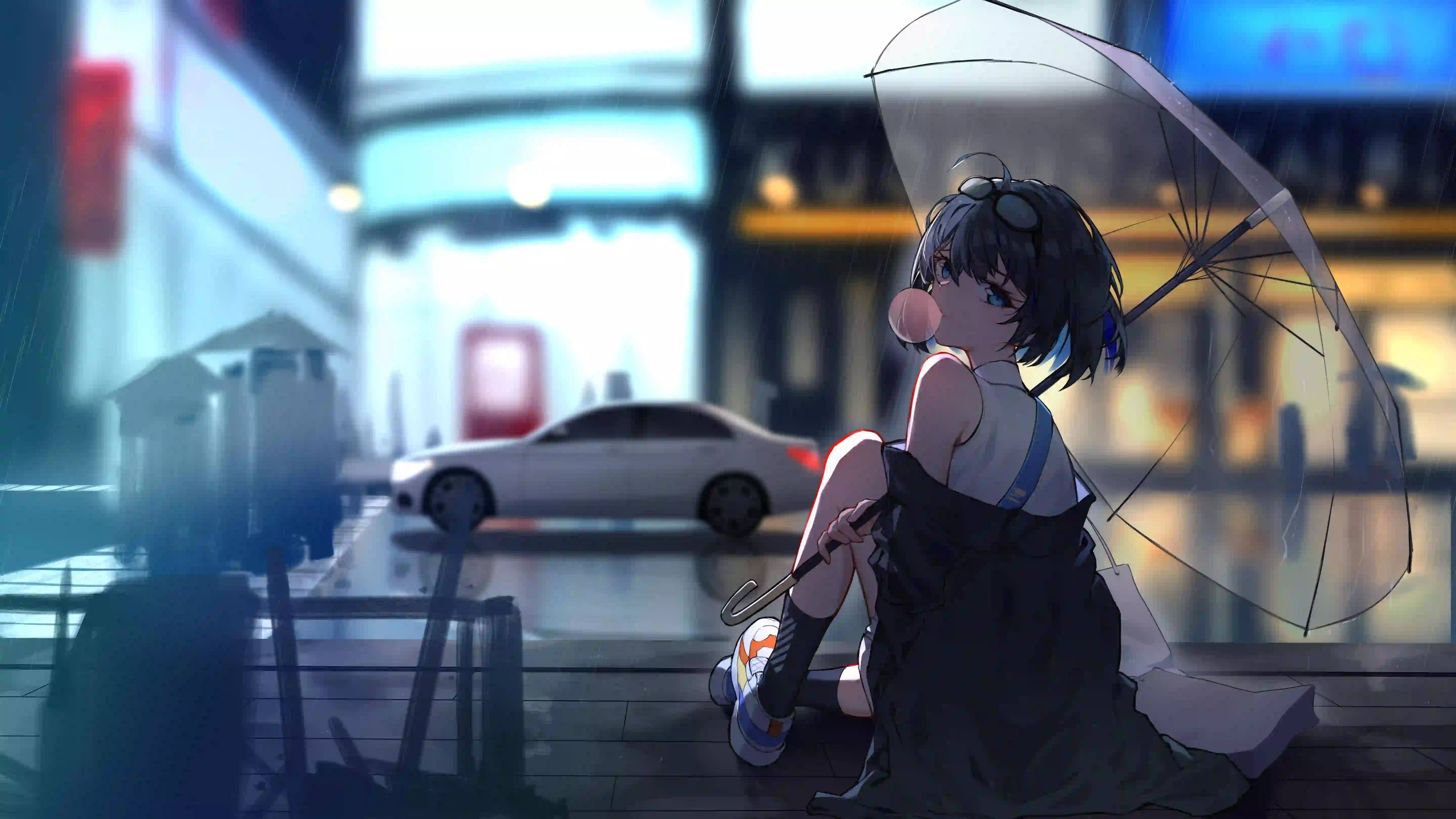 动漫女孩 二次元女孩 雨伞 雨衣 泡泡糖