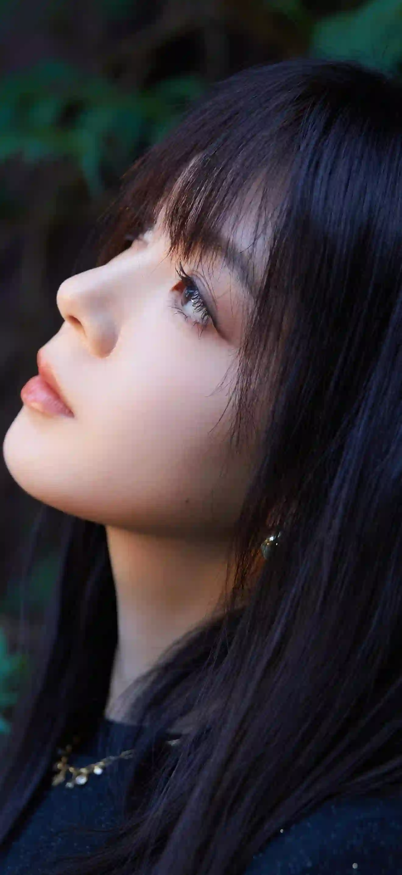 唯美侧脸 长发美女 清纯 黑色长发