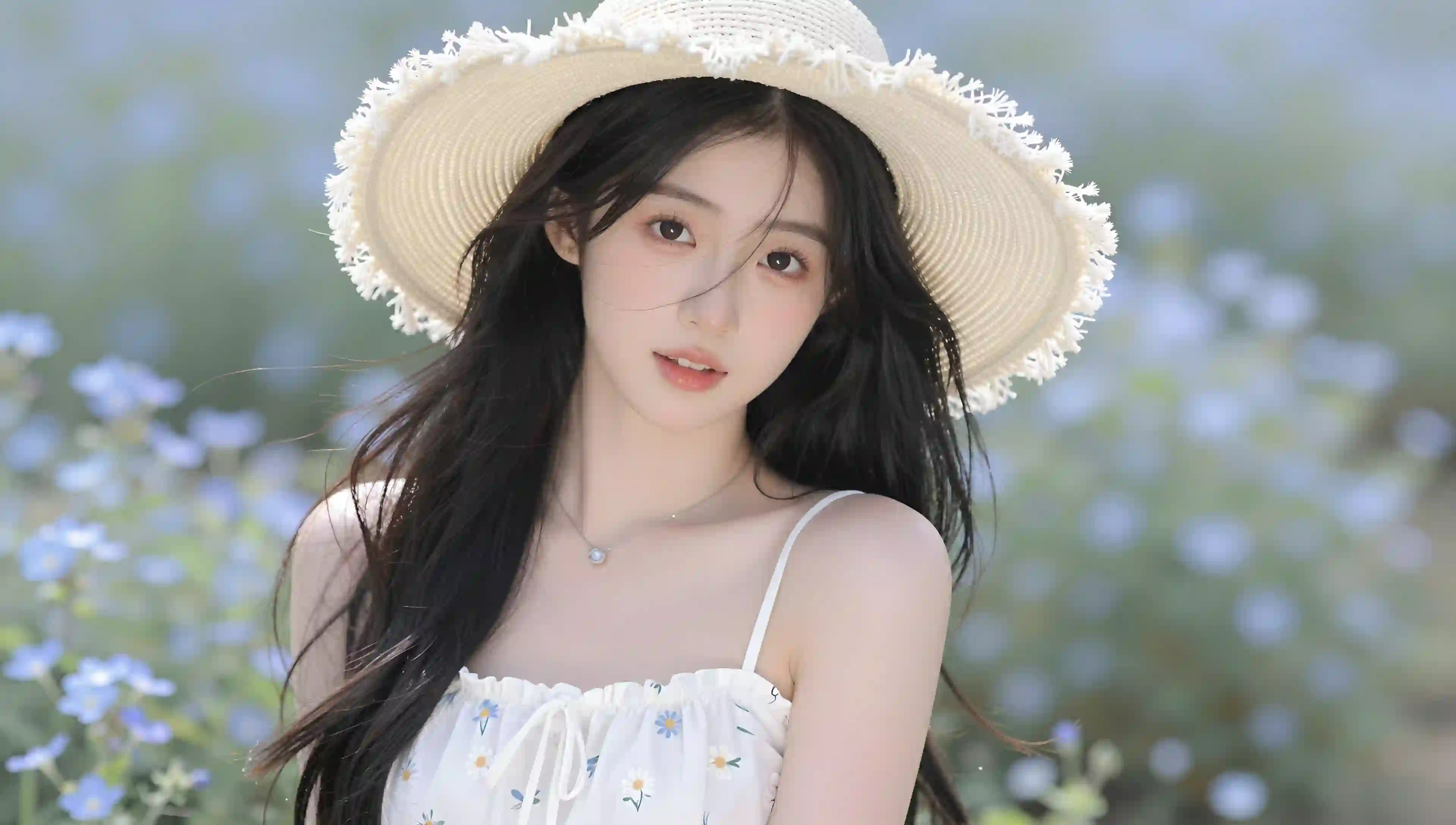 清新 少女 草帽 花田 写真