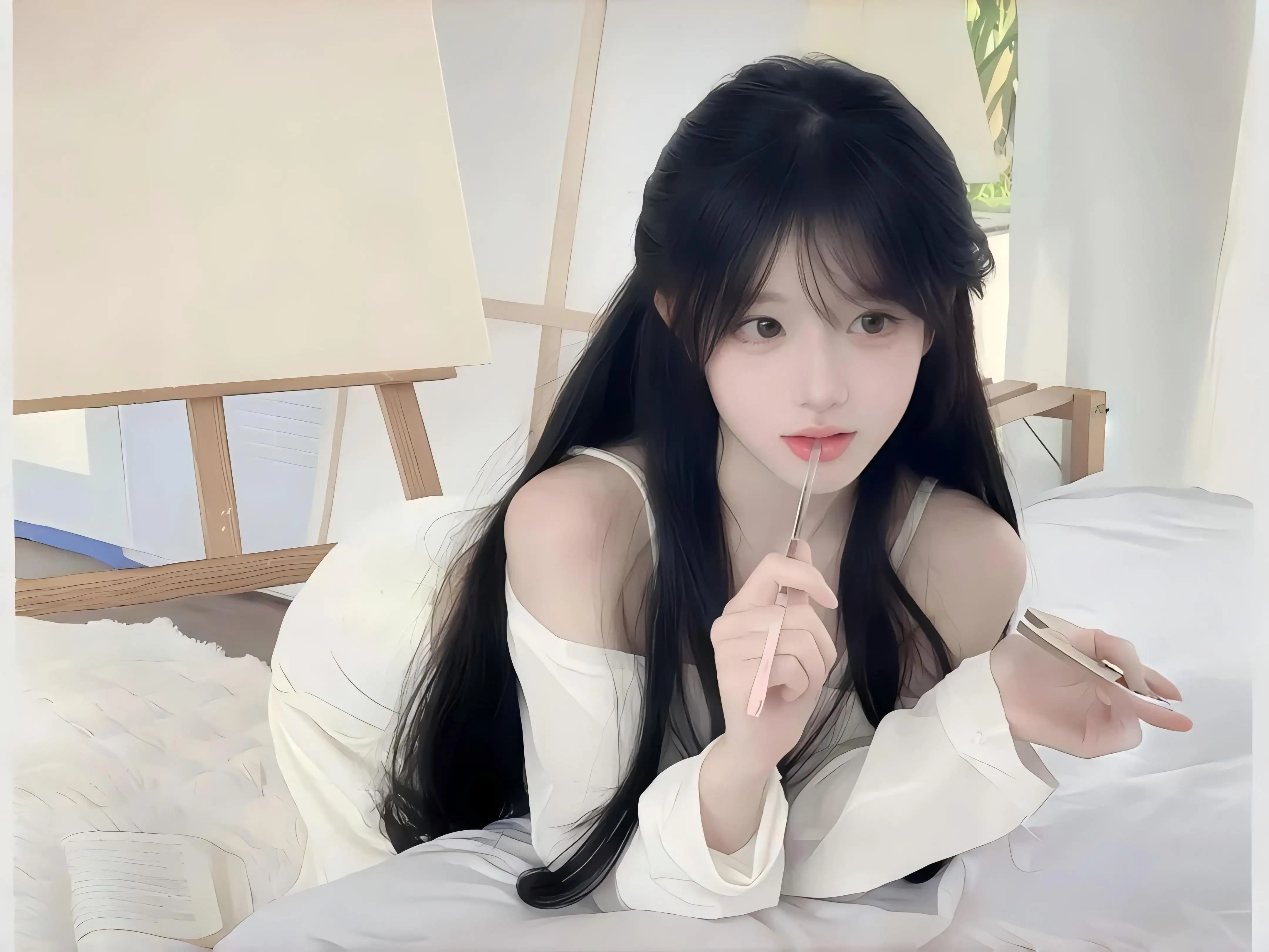 可爱白衣黑发女孩