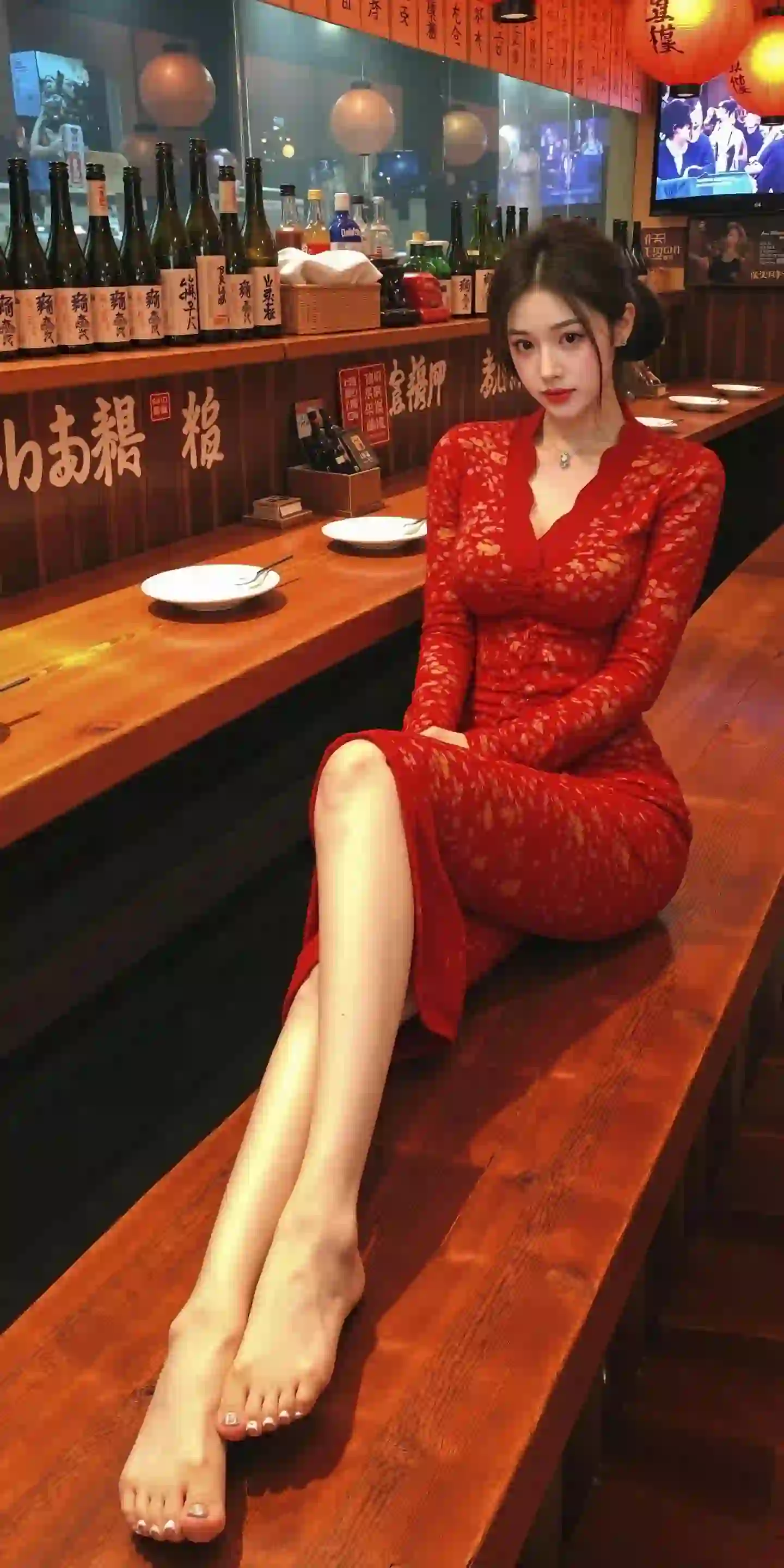美女 长发美女 腿 红裙美女