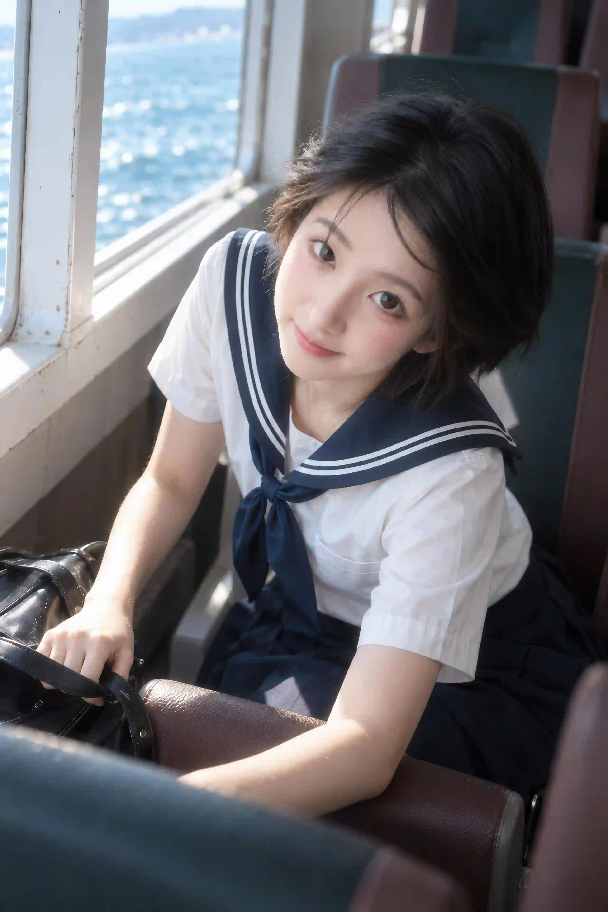 JK制服 少女 清新 海边 船舱 人像 写真