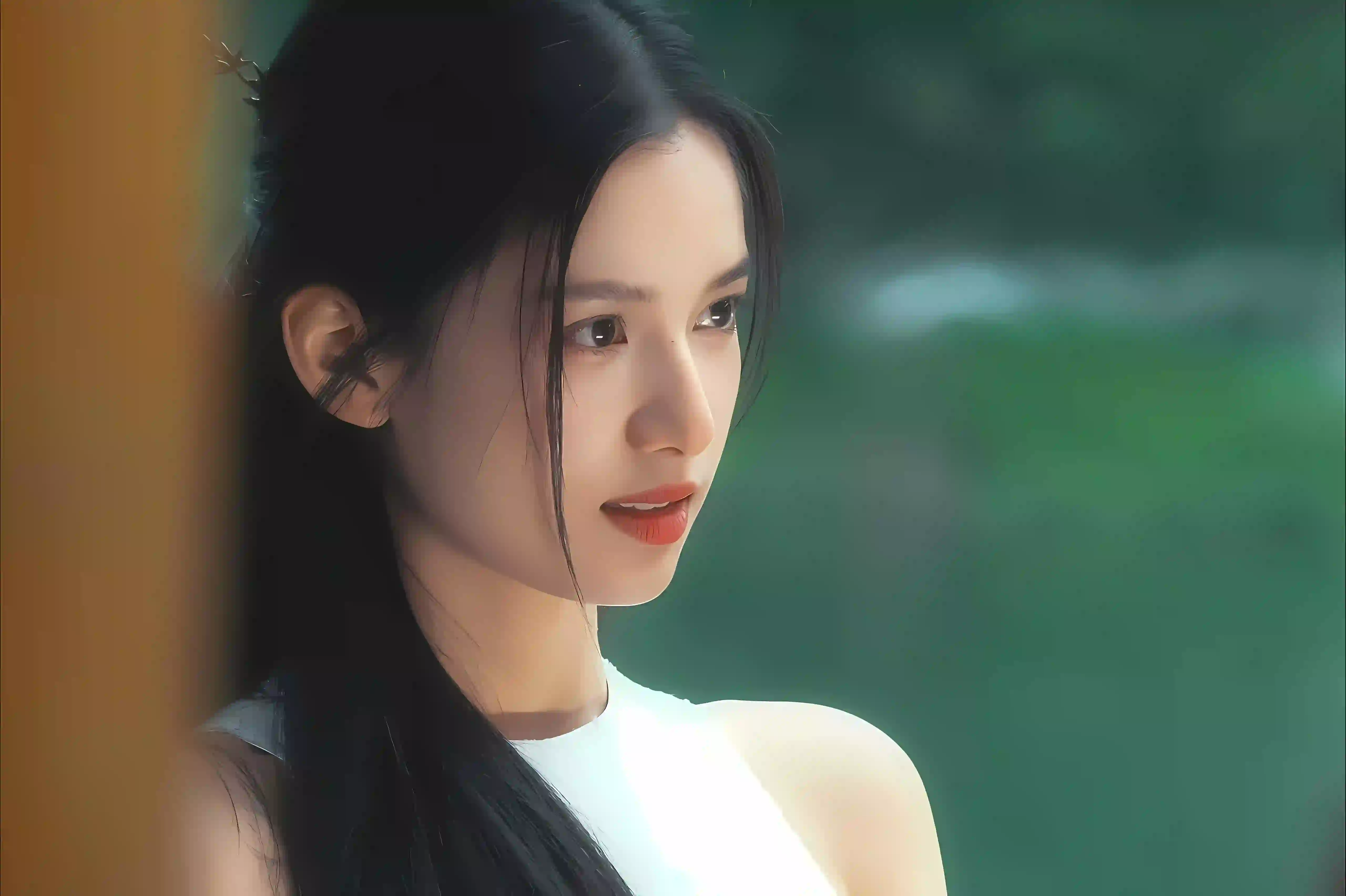 长发清纯美女 美女明星 张婧仪 白色衣服 