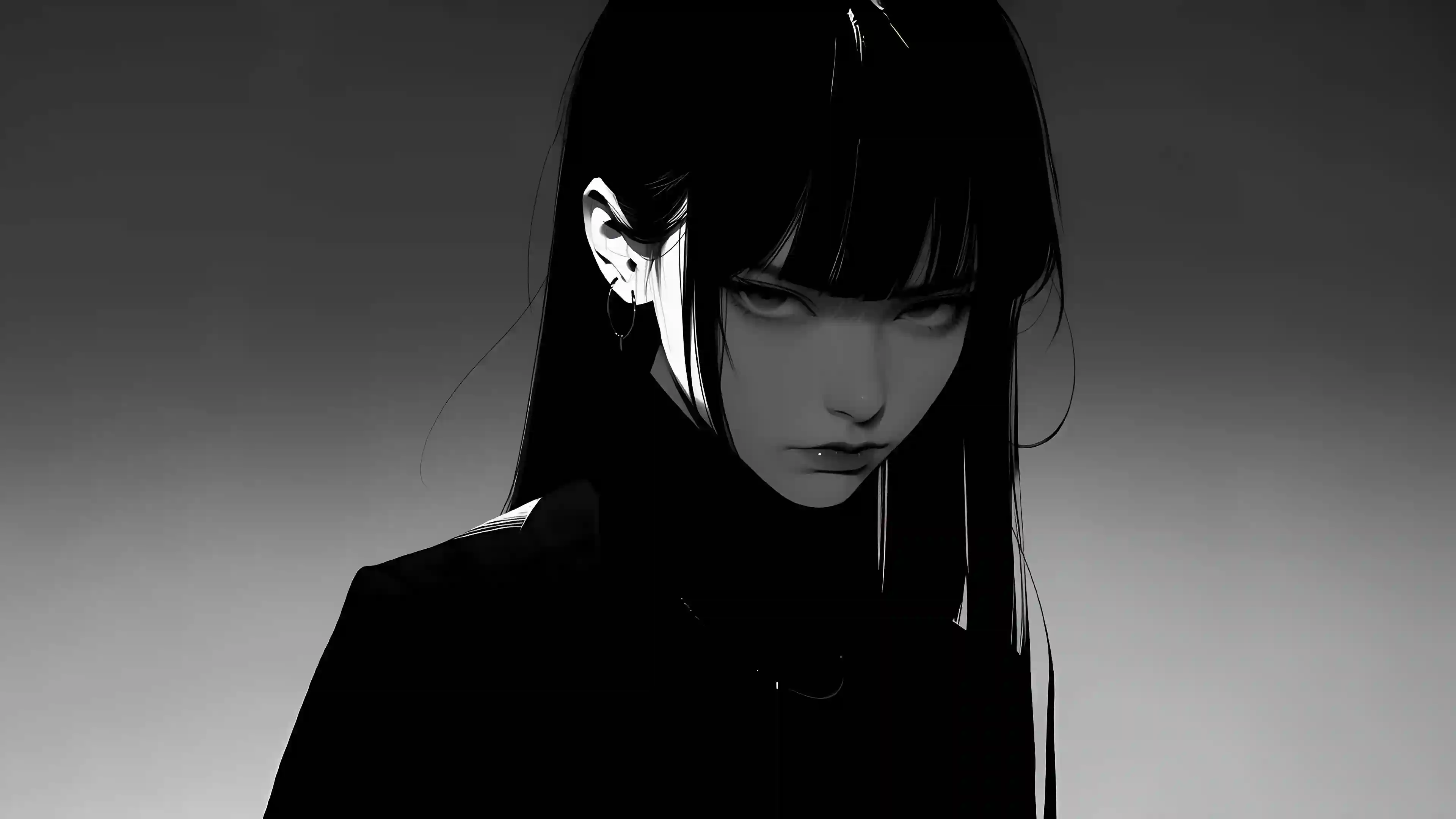 暗黑冷酷女生4K电脑壁纸 长发女孩 酷酷