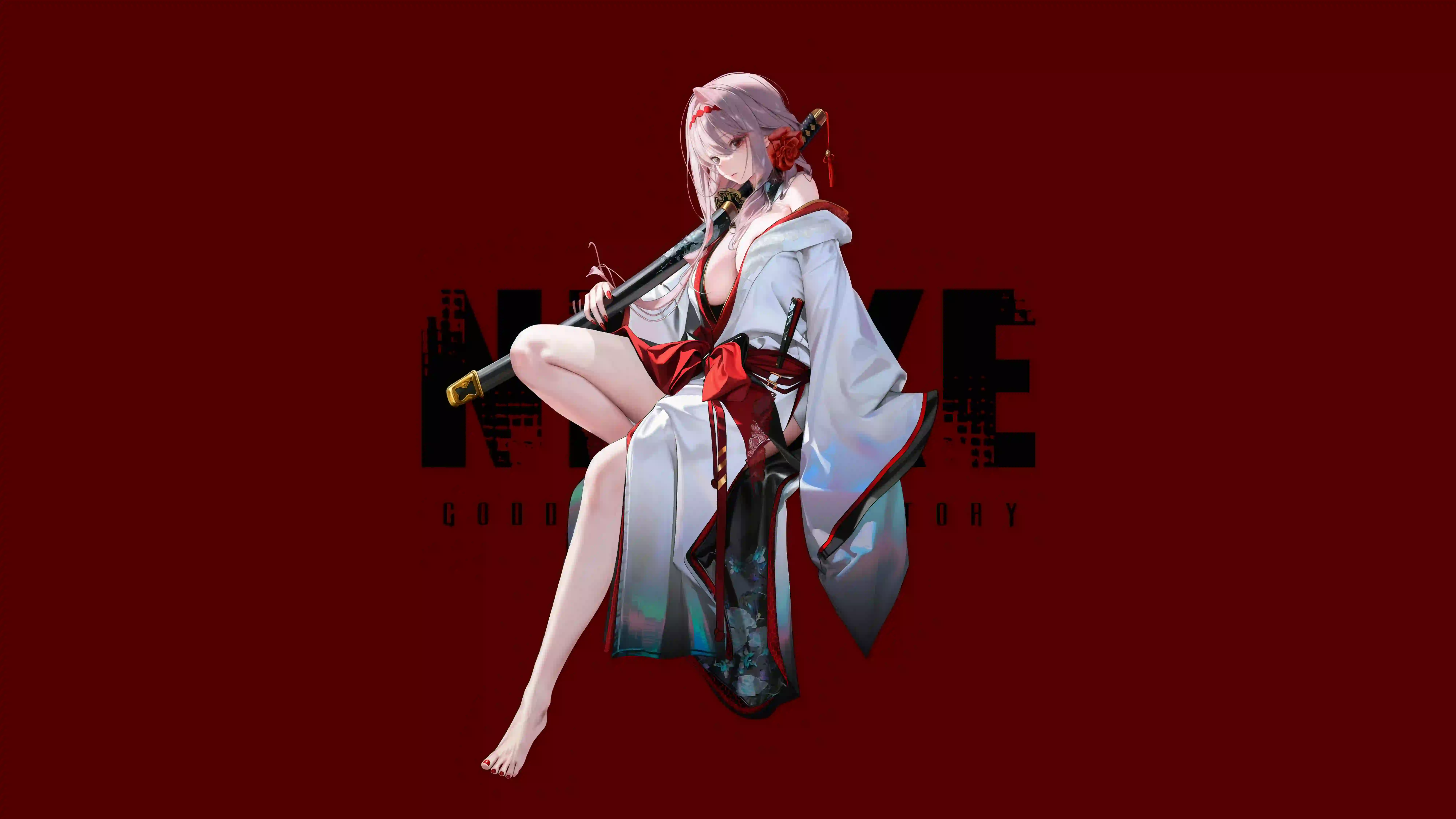 二次元女孩 长腿女孩 动漫女孩 红色背景