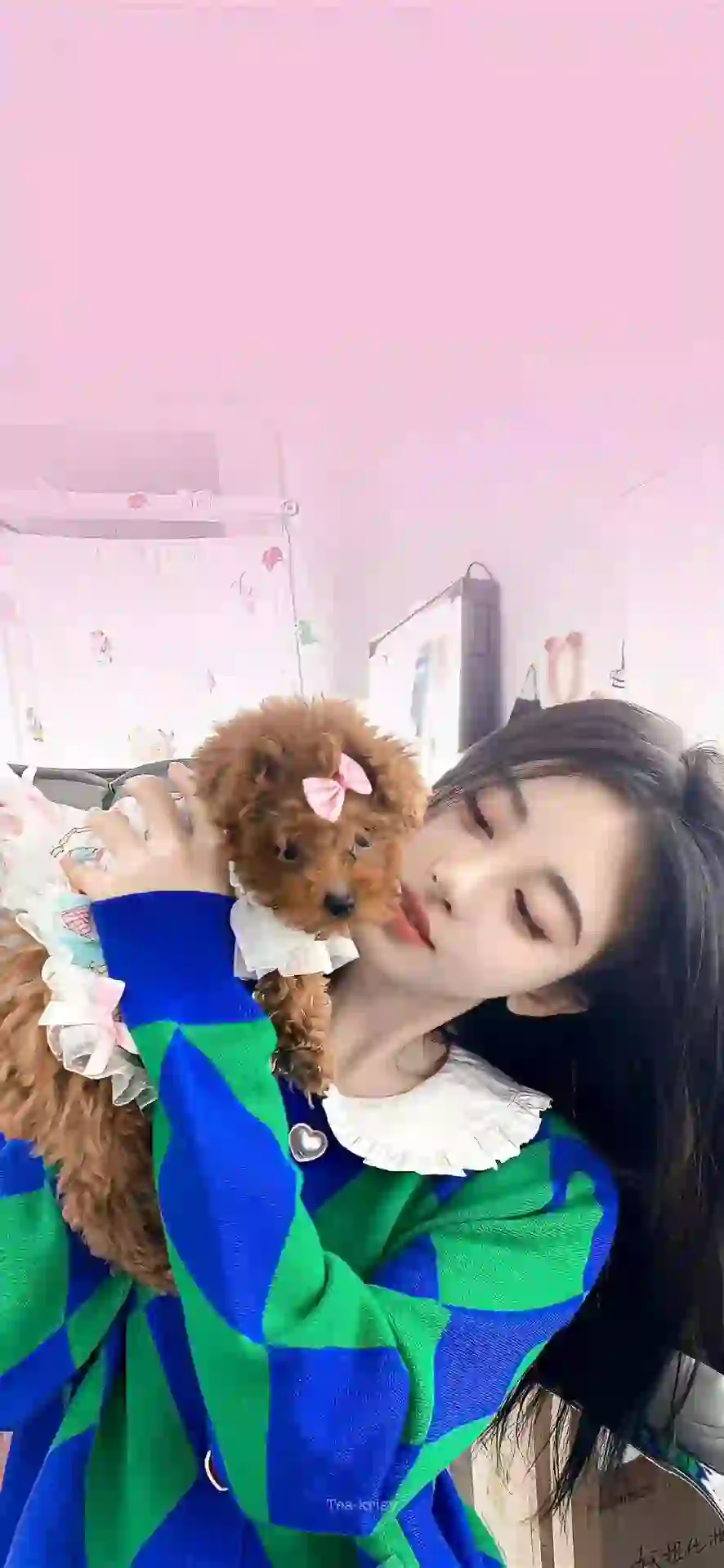 长发美女 可爱小狗 可爱宠物 爱心
