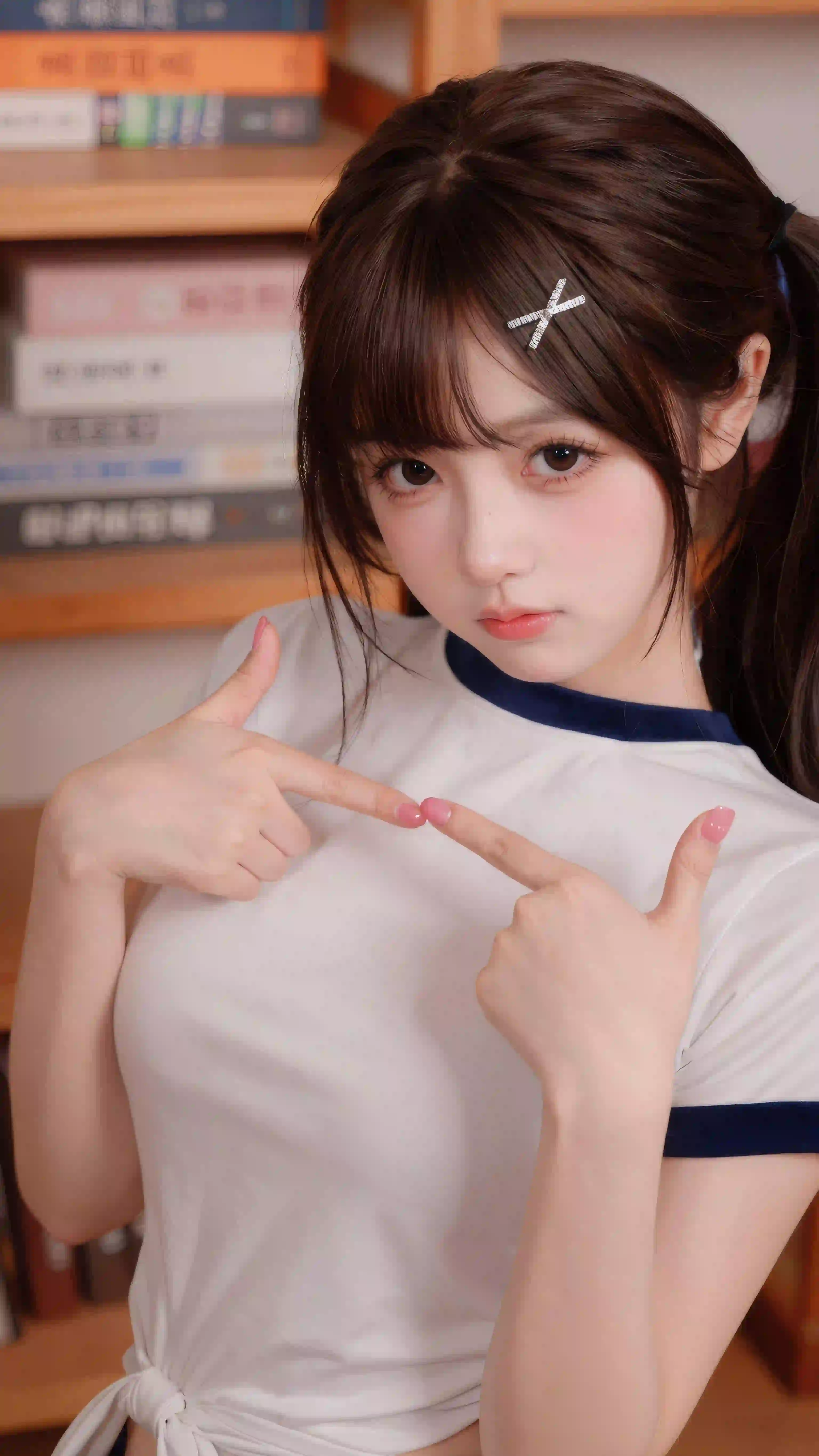 美女 户外 可爱 居家 发卡 白色衣服