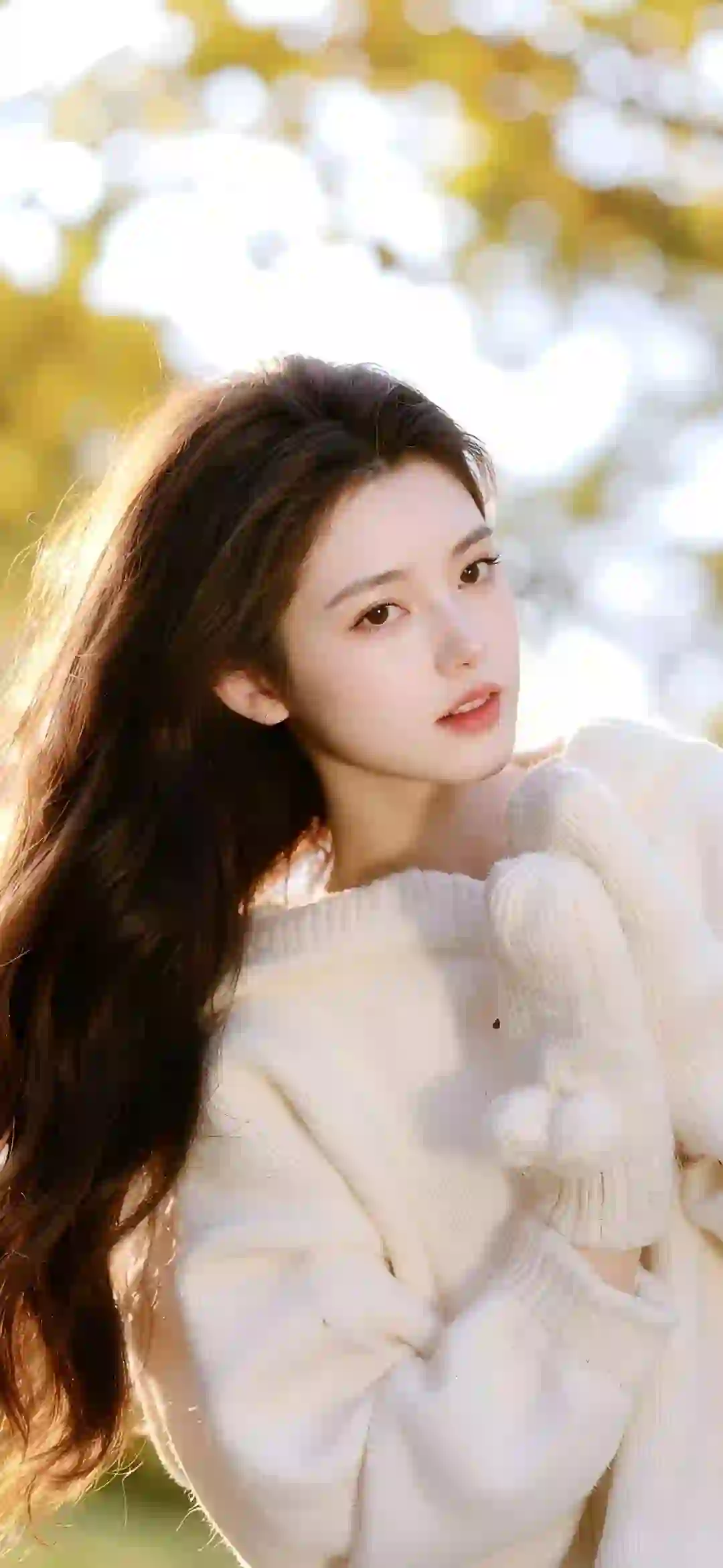 美女 长发美女 唯美 白色衣服 冬日