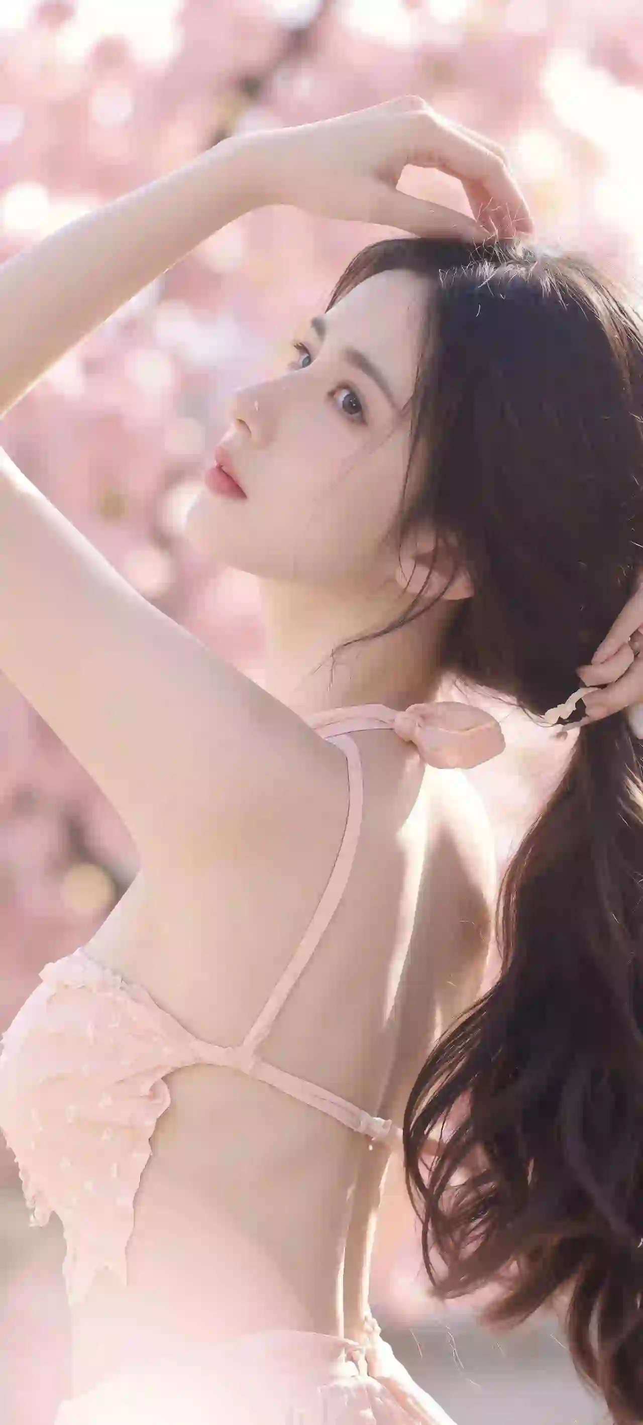长发清纯美女 性感美女 粉红色 