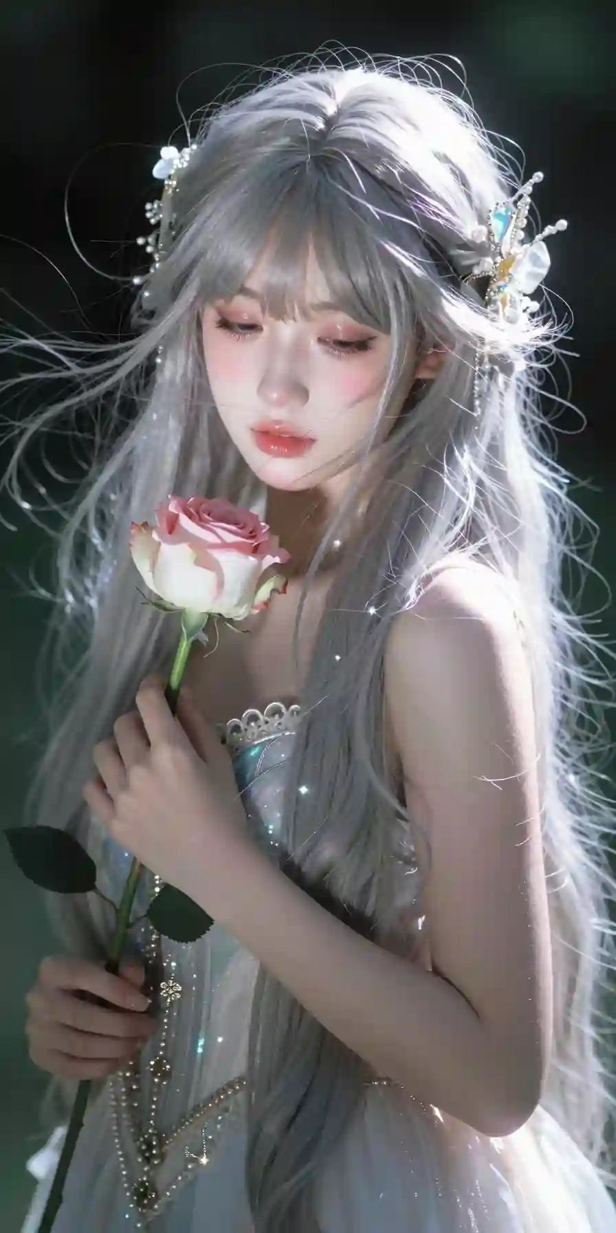 胶片摄影_镜头语言_淡彩_暗调_氛围低光_个性视角_奇妙融合意境_一位美人_真人_有着倾国倾城之貌_皮肤白皙嫩滑__仿bjd风格_有刘海_头上戴着_1995068080.png