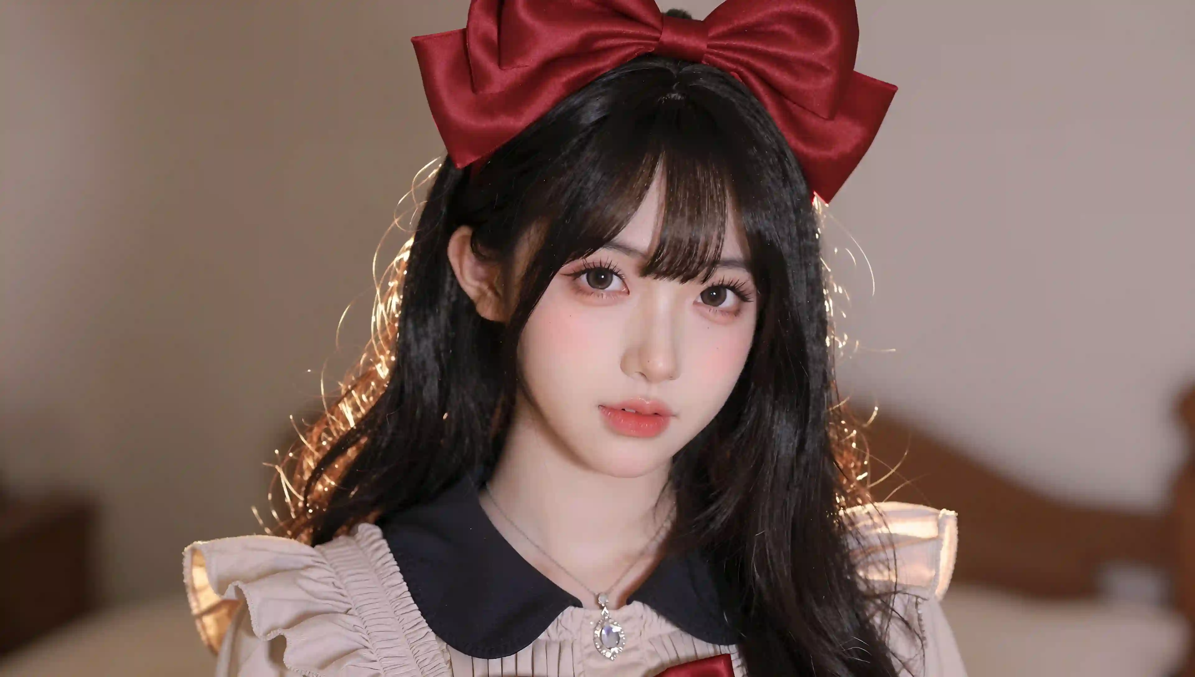 核心主体为娇嫩年轻东亚女性_留刘海_乌黑长发自然垂落且有灵动碎发_五官立体_精致美妆_狭长凤眼_眼妆精致睫毛卷翘_唇色粉嫩_体型完美__2445979444.png